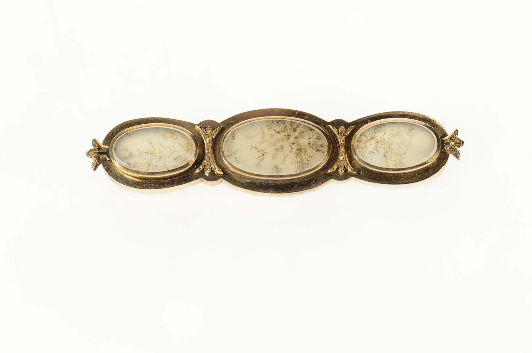 14K Victorian Ornate Dendritic Agate Bar Yellow Gold Pin/Brooch