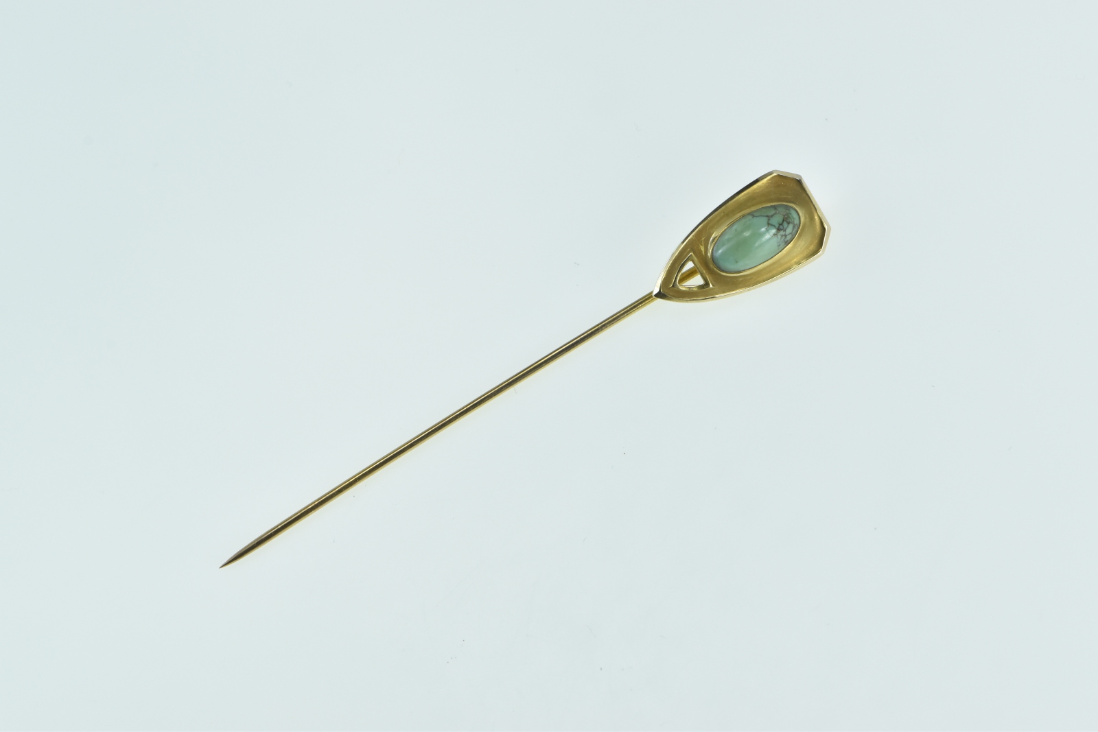 14K Victorian Ornate Turquoise Shield Yellow Gold Stick Pin