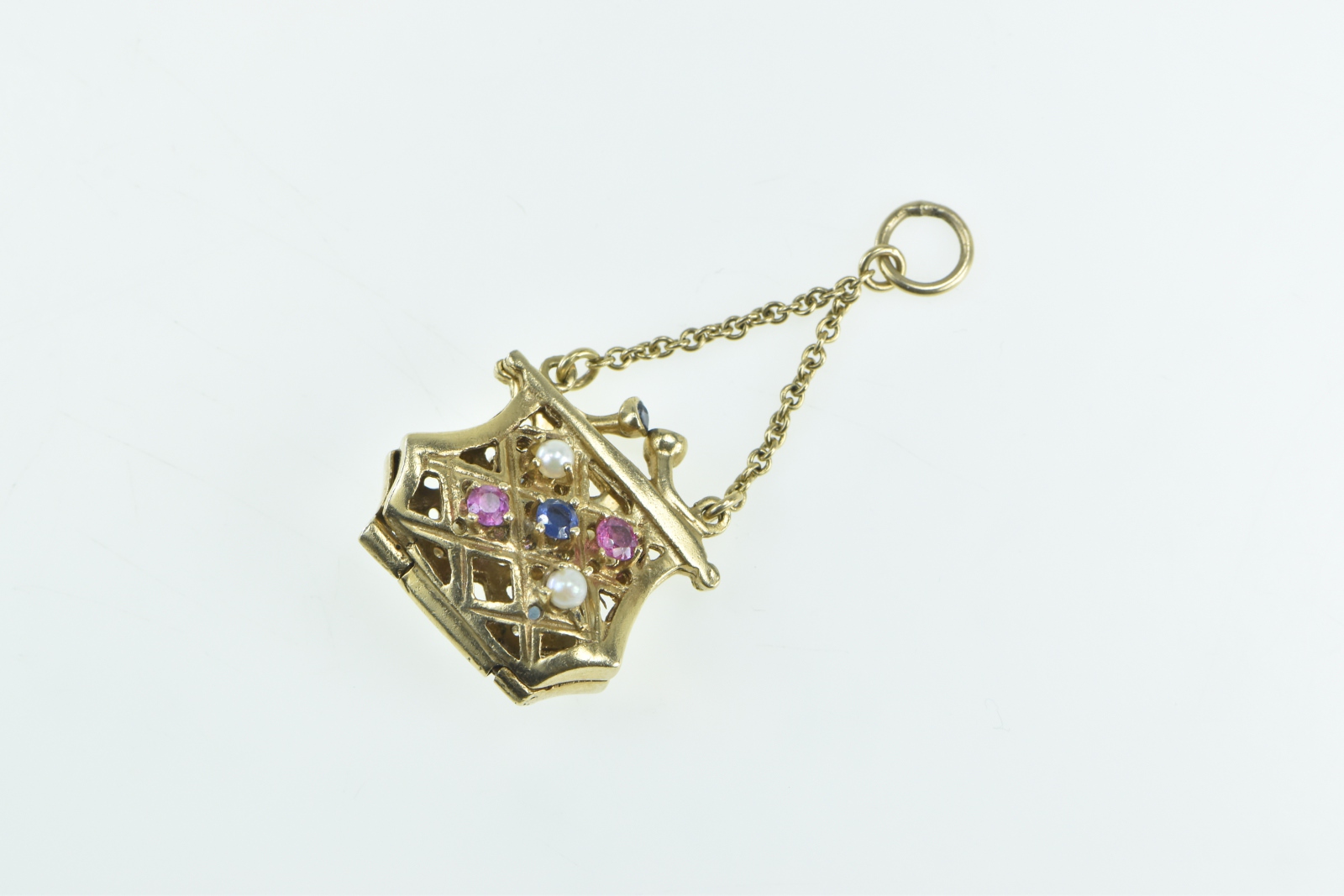 14K Vintage 3D Purse Gemstone Hand Bag Fashion Yellow Gold Pendant