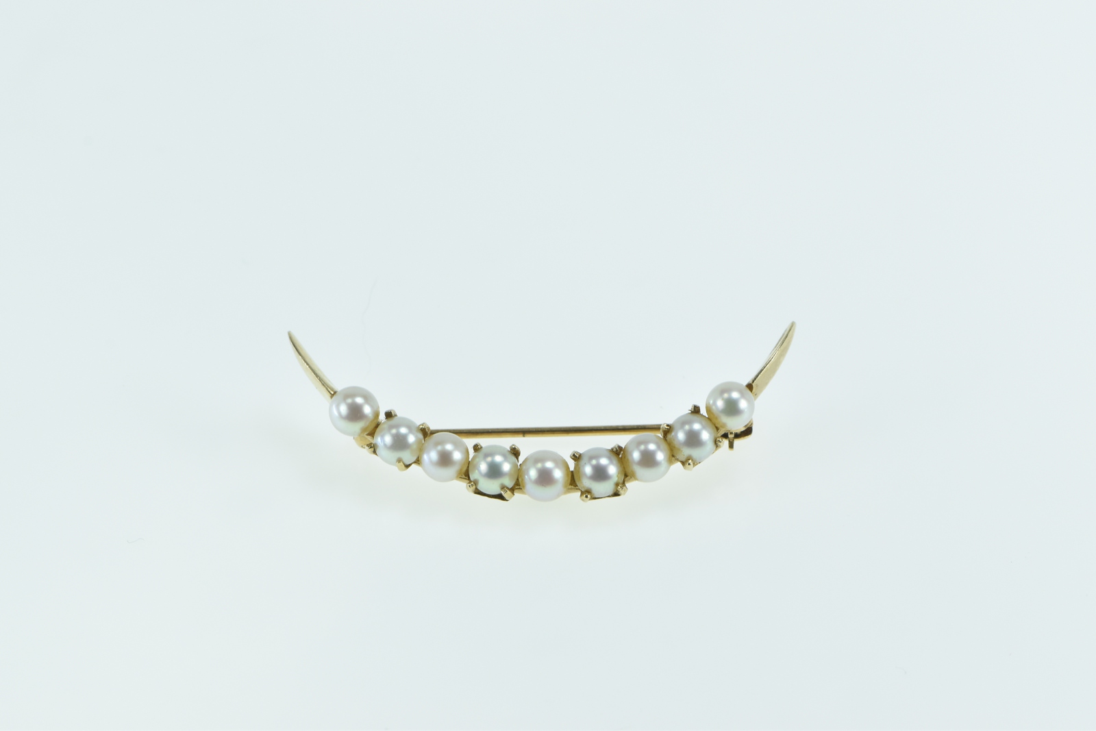 14K Vintage Crescent Moon Pearl Statement Yellow Gold Pin/Brooch