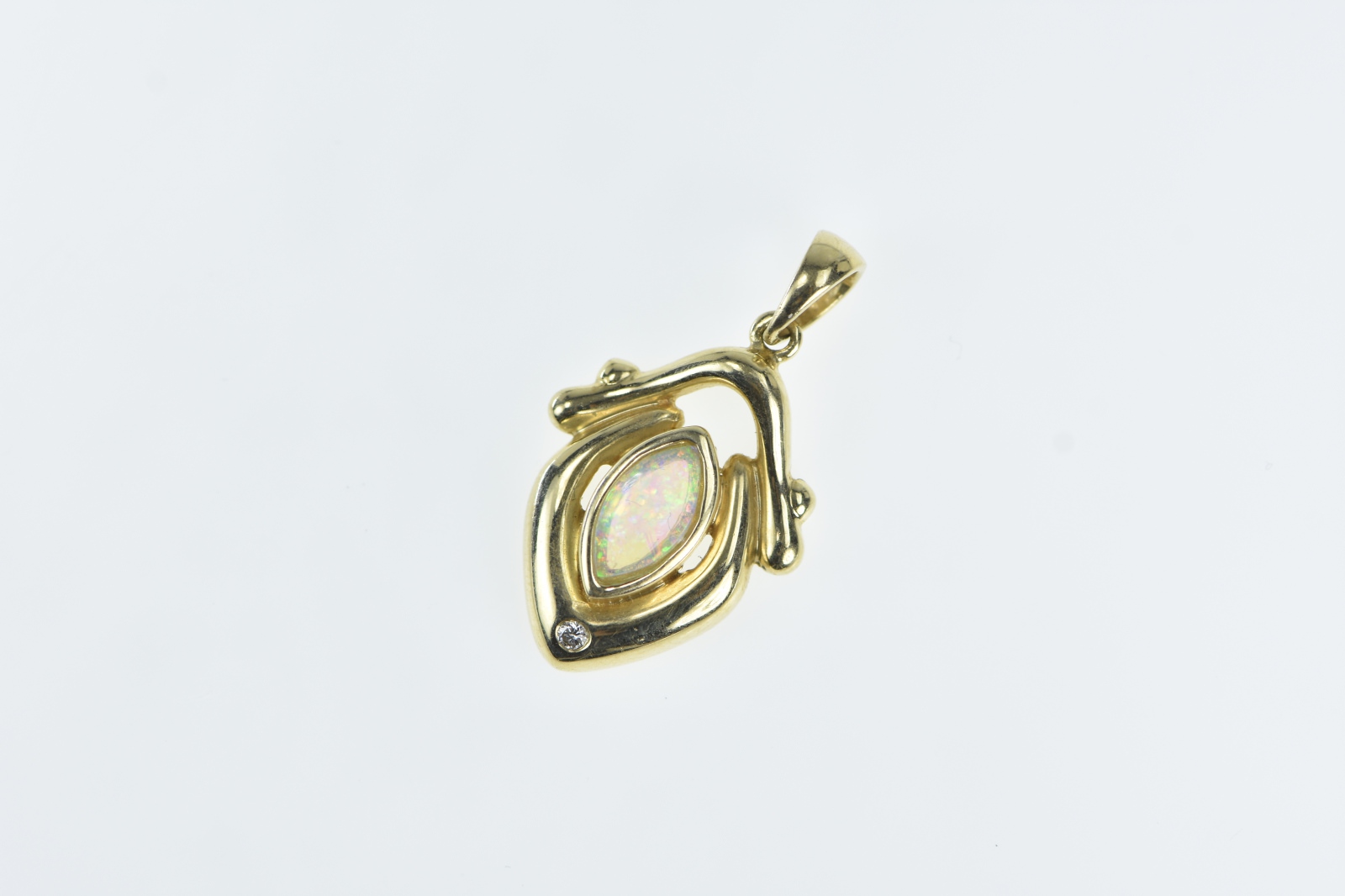 14K Vintage Marquise Diamond Syn. Opal Yellow Gold Pendant