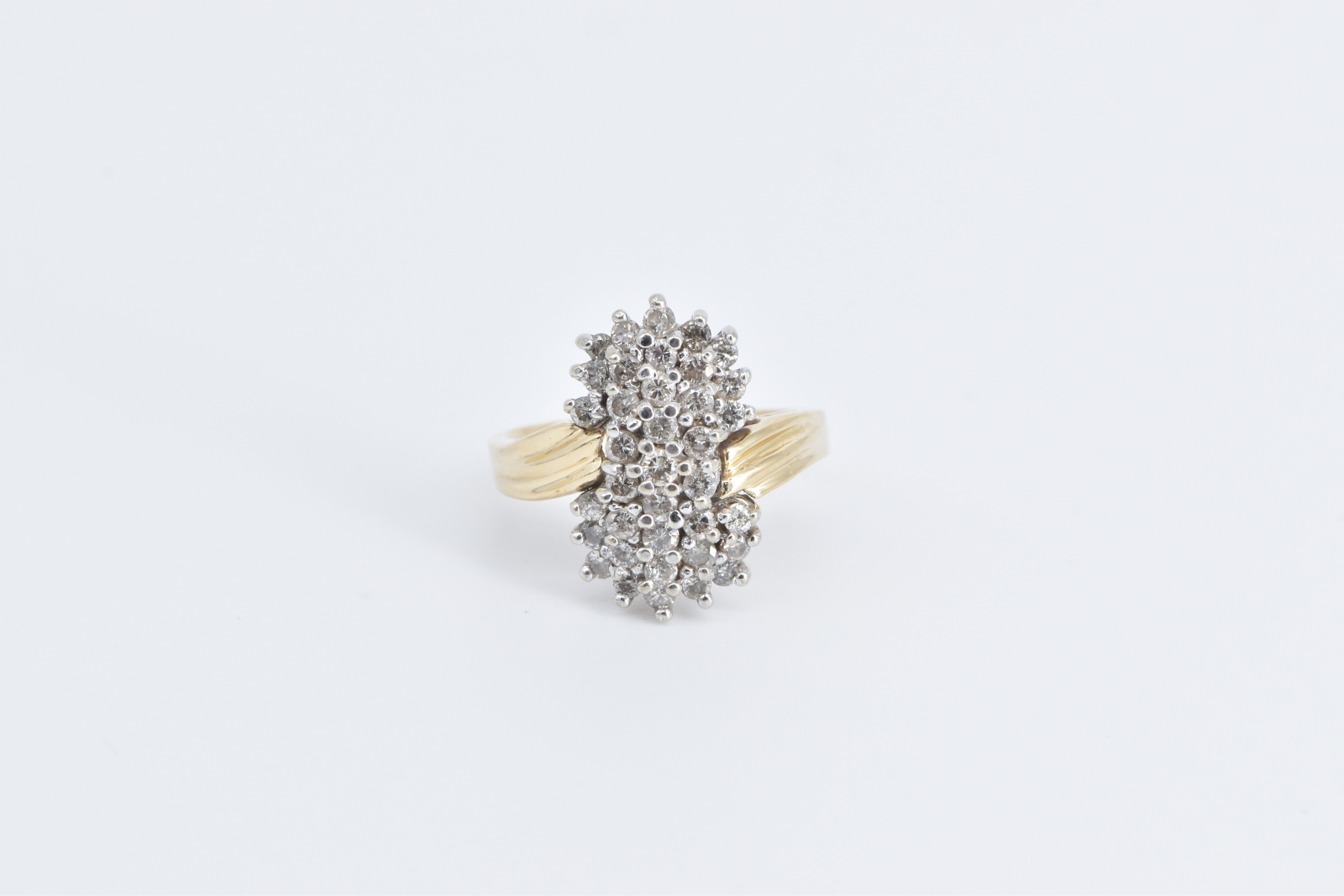 14K Vintage Natural Diamond Statement Bypass Yellow Gold Ring, Size 6