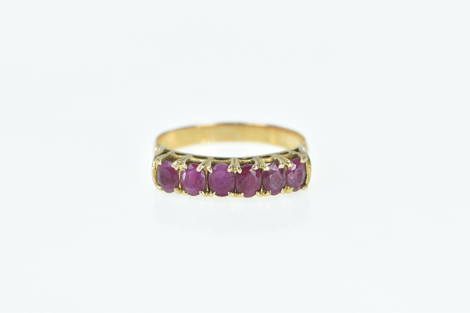 14K Vintage Natural Ruby Six Stone Fashion Band Yellow Gold Ring, Size 7.75