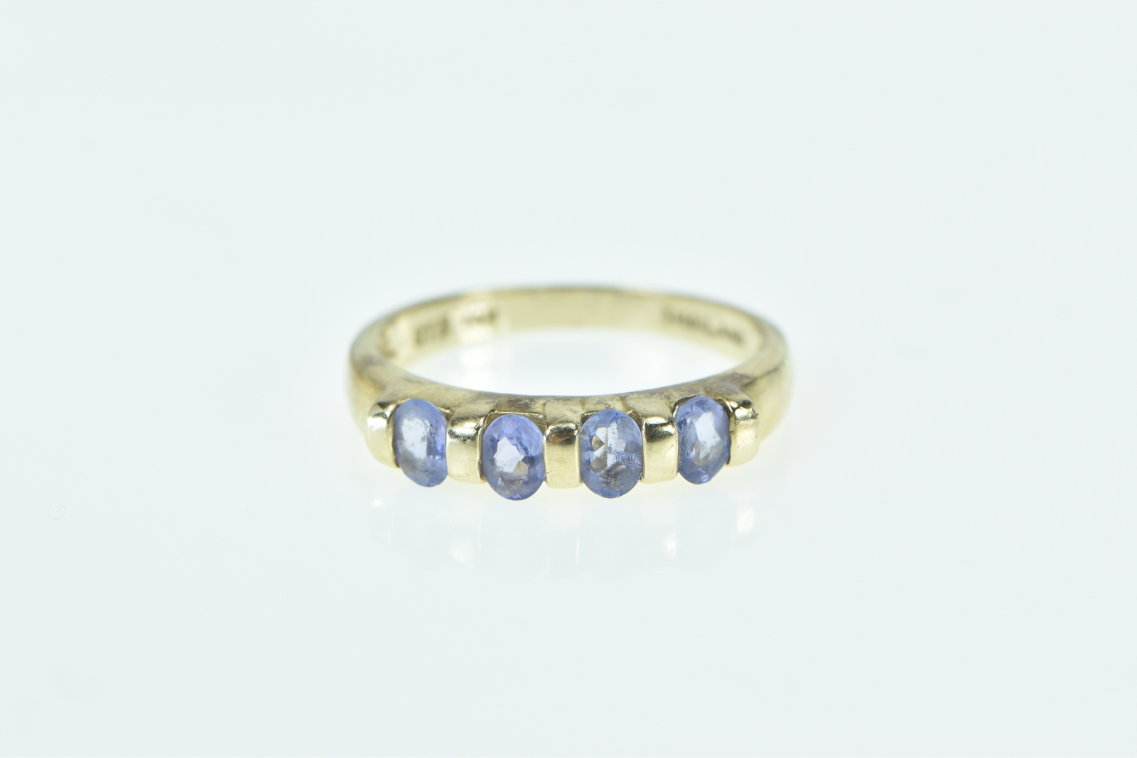 14K Vintage Oval Tanzanite Inset Wedding Band Yellow Gold Ring, Size 7.25