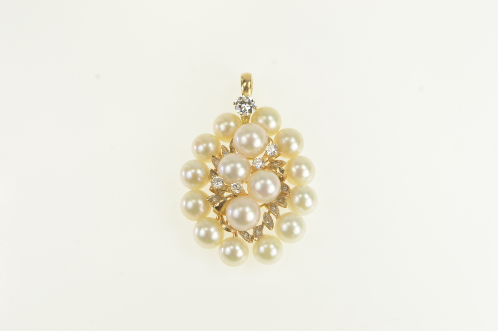 14K Vintage Pearl 0.59 Ctw Diamond Cluster Yellow Gold Pendant