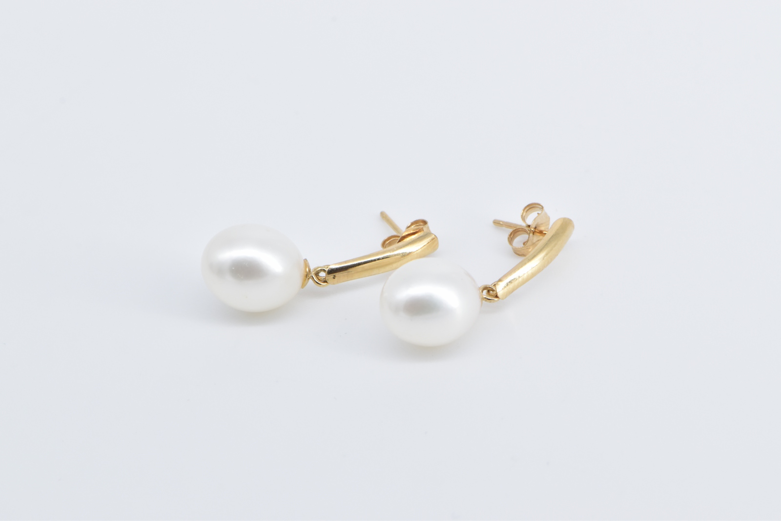 14K Vintage Pearl Curved Dangle Drop Fashion Yellow Gold Earrings