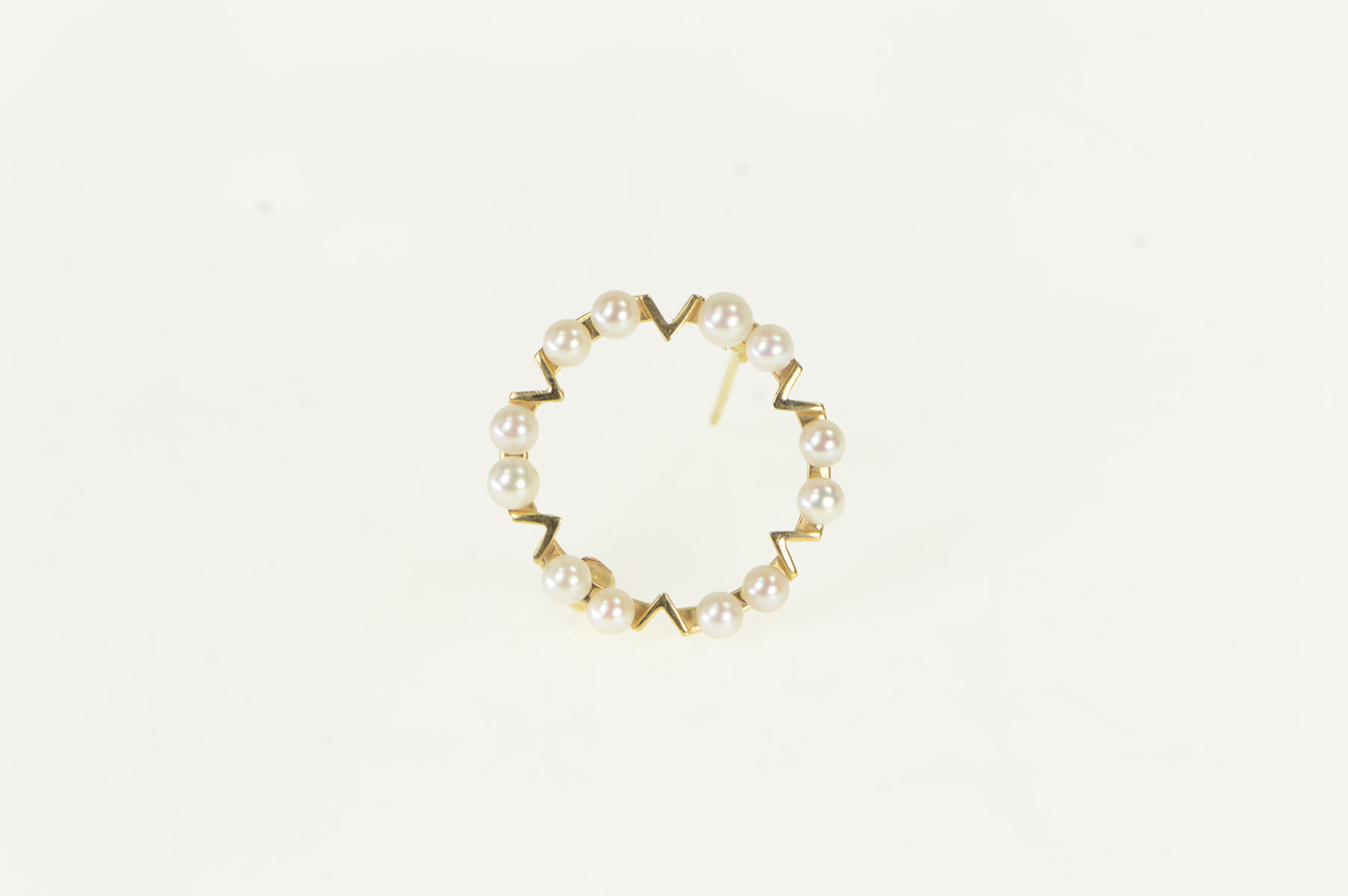 14K Vintage Pearl Retro Circle Fashion Yellow Gold Pin/Brooch