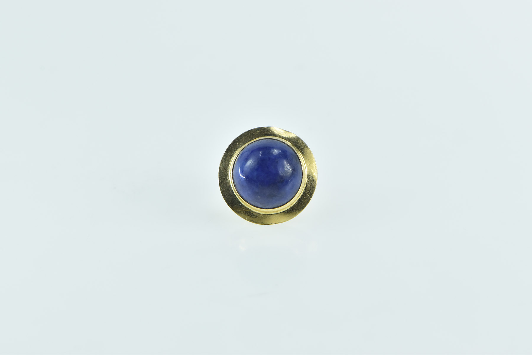 14K Vintage Round Lapis Lazuli Cabochon Stud Yellow Gold Earring