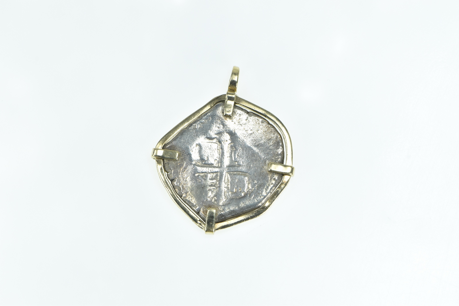 14K Vintage Spanish Silver Shipwreck Coin Yellow Gold Charm/Pendant