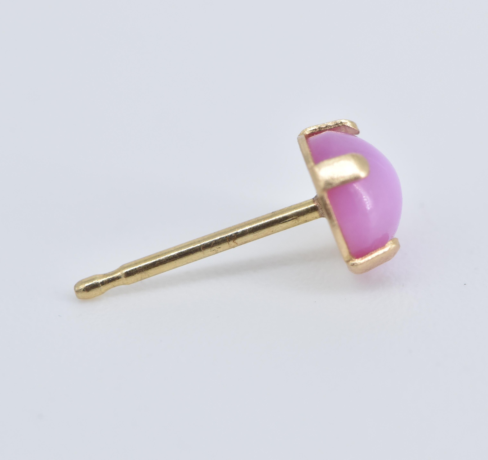 14K Vintage Syn. Pink Sapphire Single Stud Yellow Gold Earring
