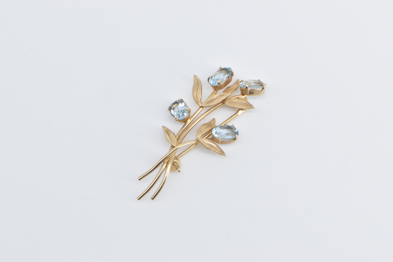14K Vintage Van Dell Blue Topaz Bouquet Flower Yellow Gold Pin/Brooch