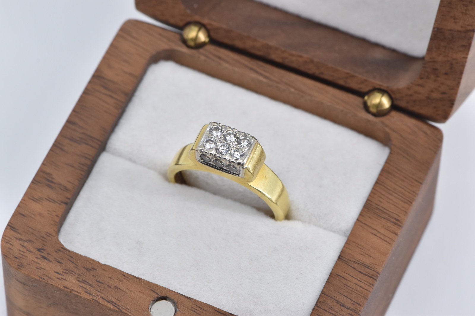 18K 0.36 Ctw Pave Diamond Squared Statement Yellow Gold Ring, Size 4.5