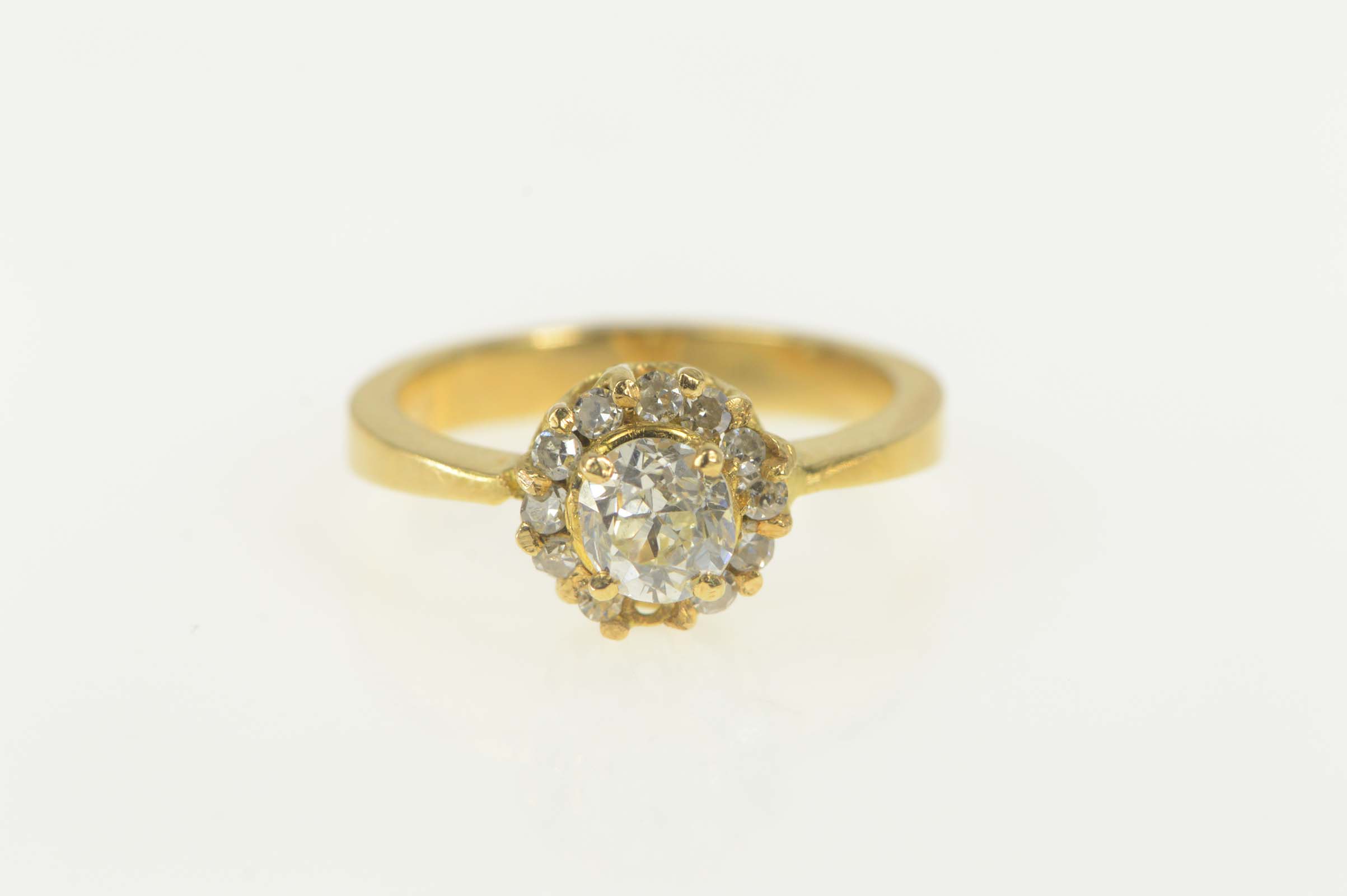 18K 0.60 Ctw Old Mine Cut Diamond Halo Engagement Yellow Gold Ring, Size 4.75