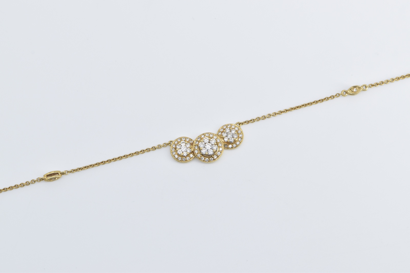 18K 0.75 Ctw Three Diamond Halo Rolo Chain Yellow Gold Necklace 18.25"