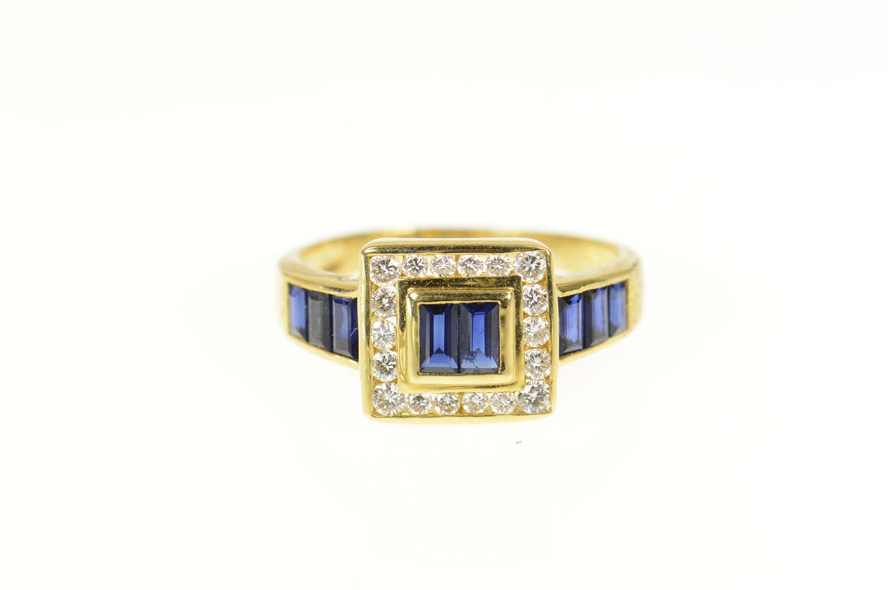 18K 0.78 Ctw LeVian Sapphire Diamond Halo Yellow Gold Ring, Size 6.75