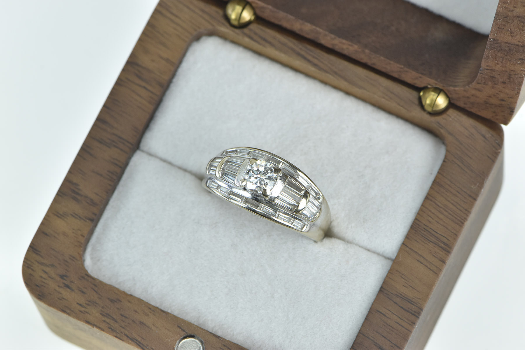 18K 1.00 Ctw Diamond Baguette Engagement White Gold Ring, Size 5.75