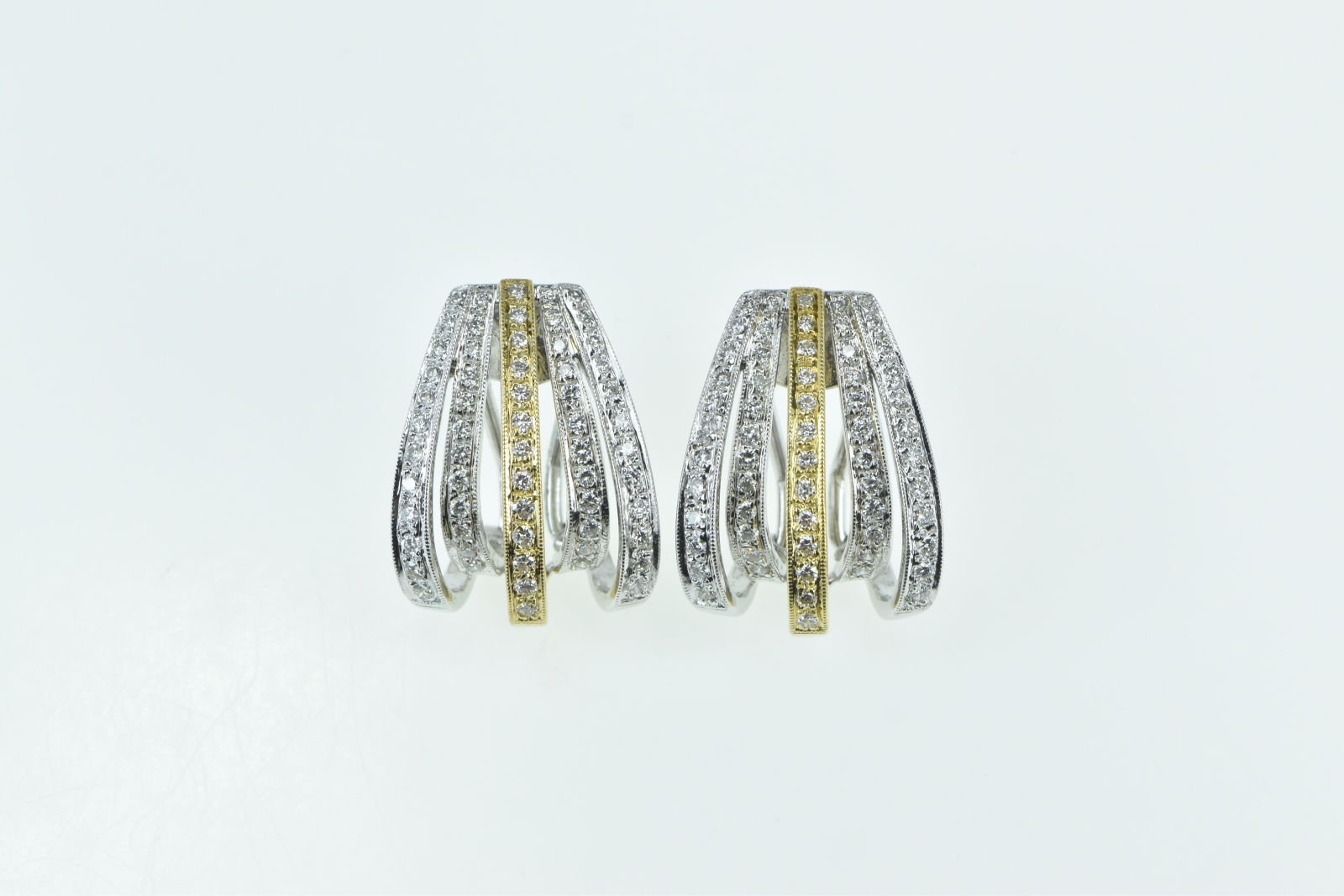18K 1.00 Ctw Diamond French Clip Layered Hoop White Gold Earrings