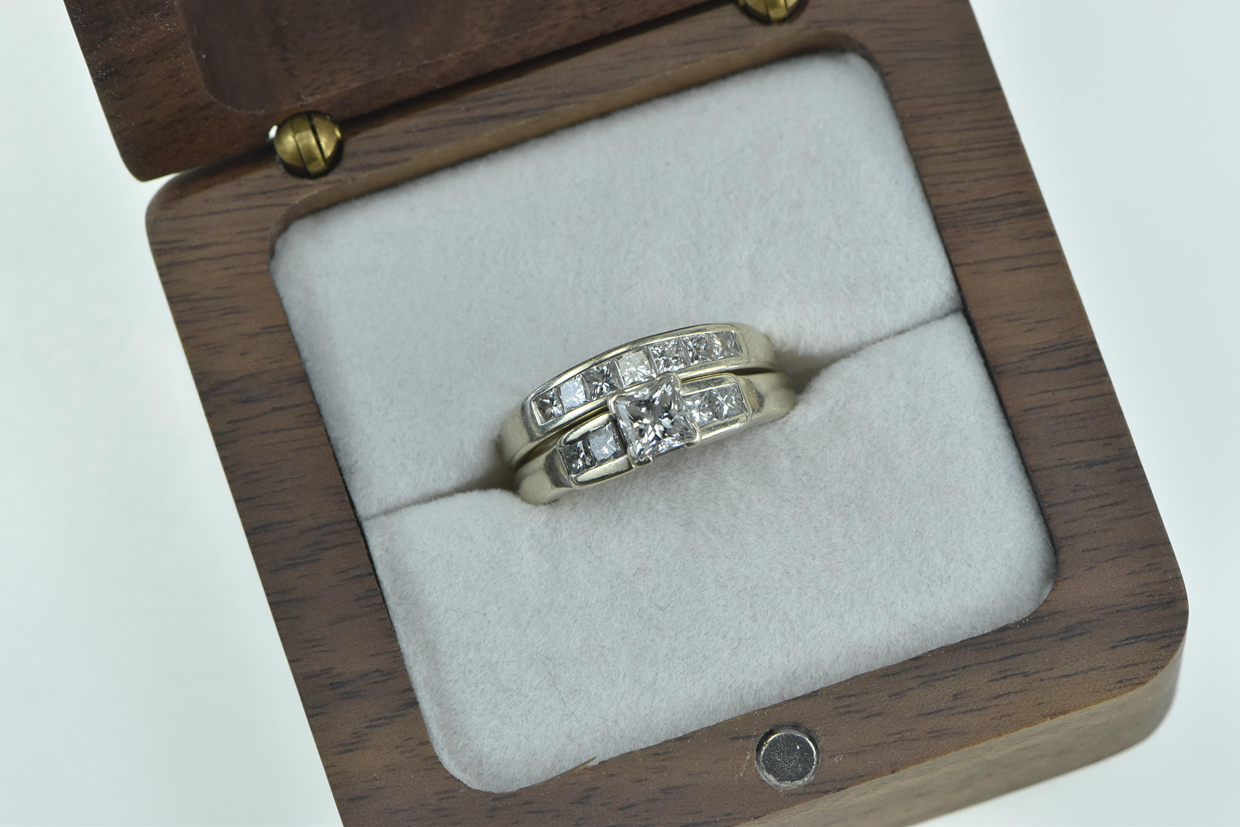 18K 1.05 Ctw Princess Diamond Engagement Set Yellow Gold Ring, Size 4.25