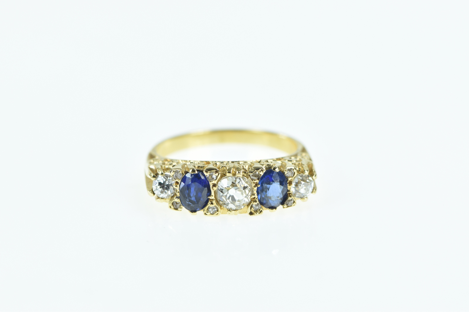 18K 1.44 Ctw Sapphire Diamond Ornate Yellow Gold Ring, Size 7.25