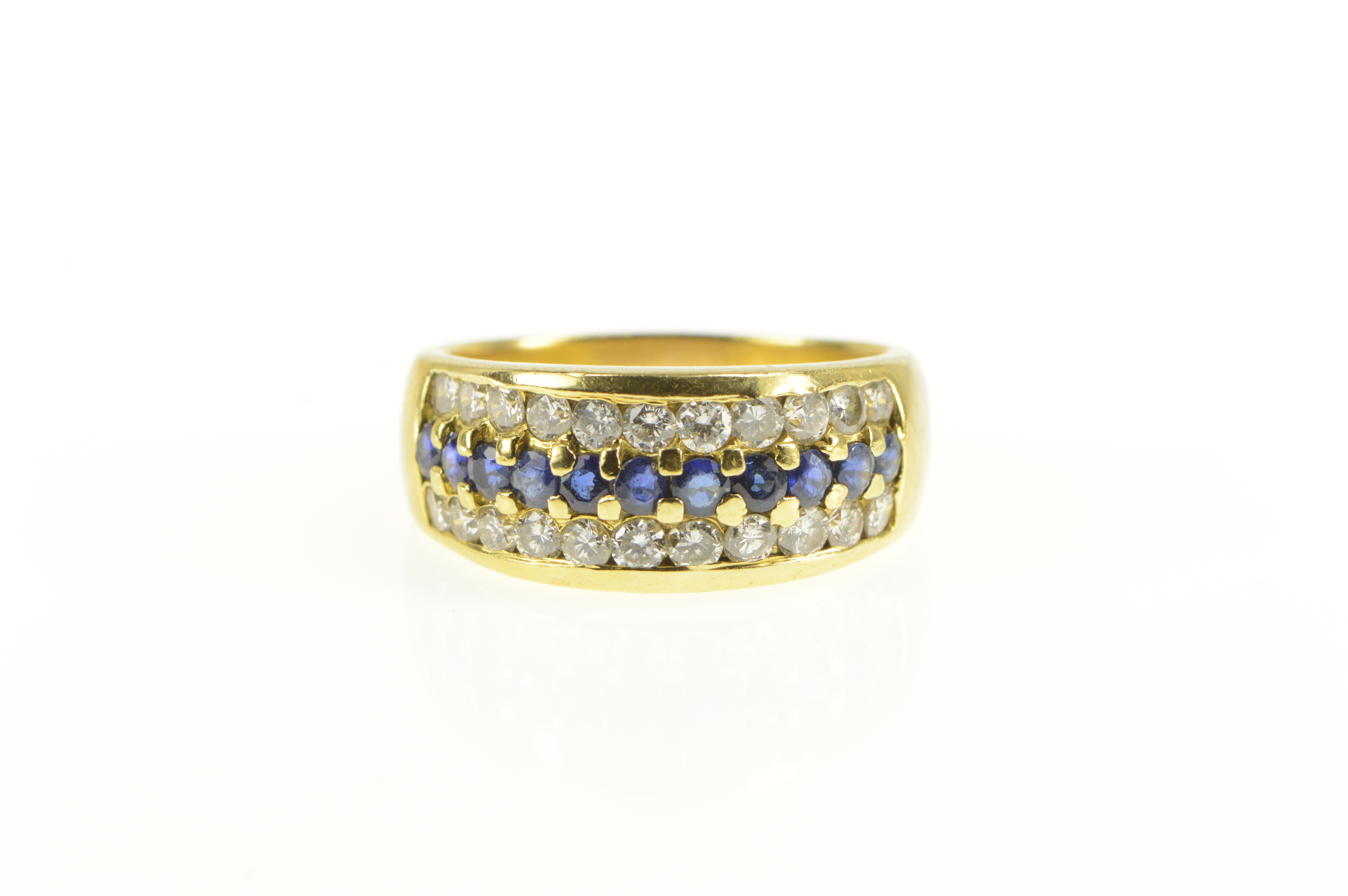 18K 1.88 Ctw Sapphire Diamond Statement Band Yellow Gold Ring, Size 8.5