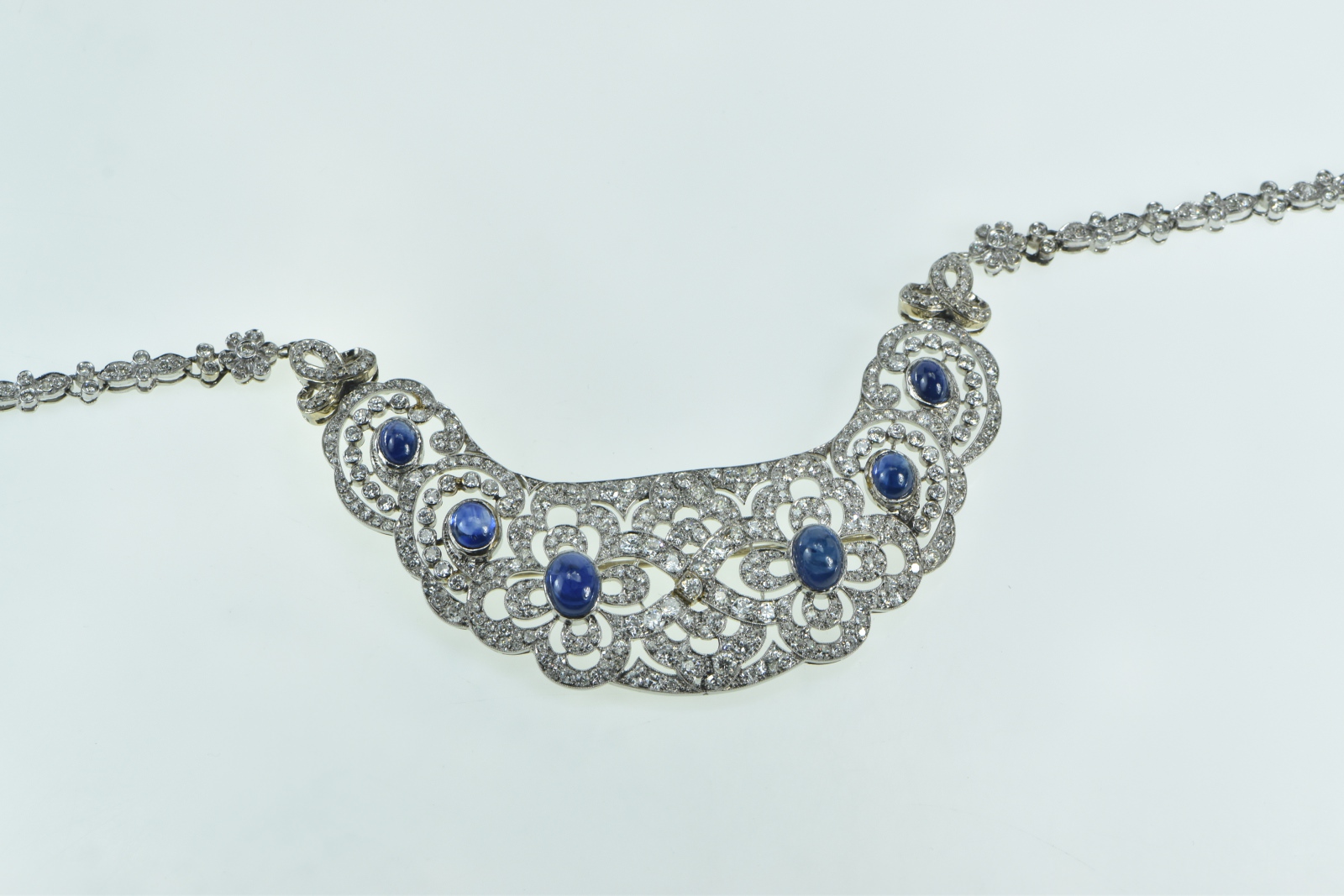 18K 26.84 Ctw Sapphire Diamond Encrusted Bib White Gold Necklace 19.5"