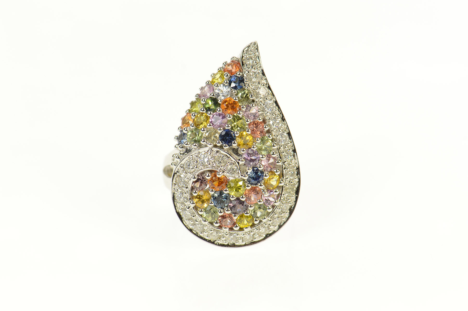 18K 3.10 Ctw Diamond Tourmaline Garnet Cluster White Gold Ring, Size 6