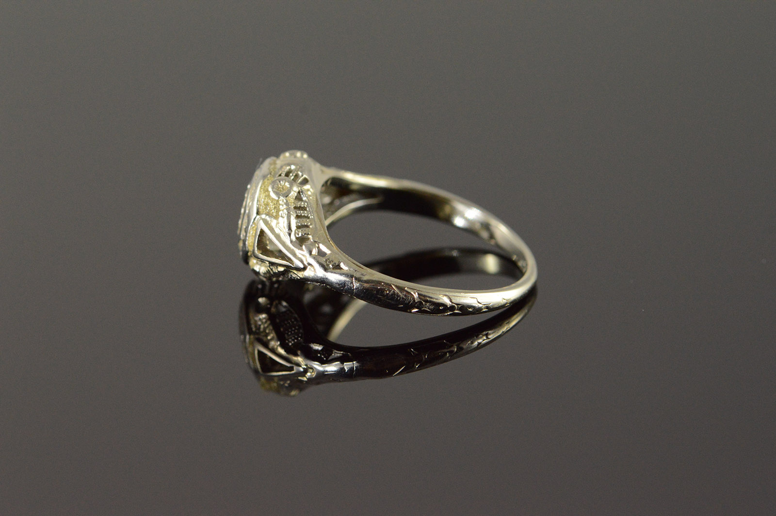 18K 3mm Vintage Filigree Mounting Mount Setting White Gold Ring, Size 5 ...