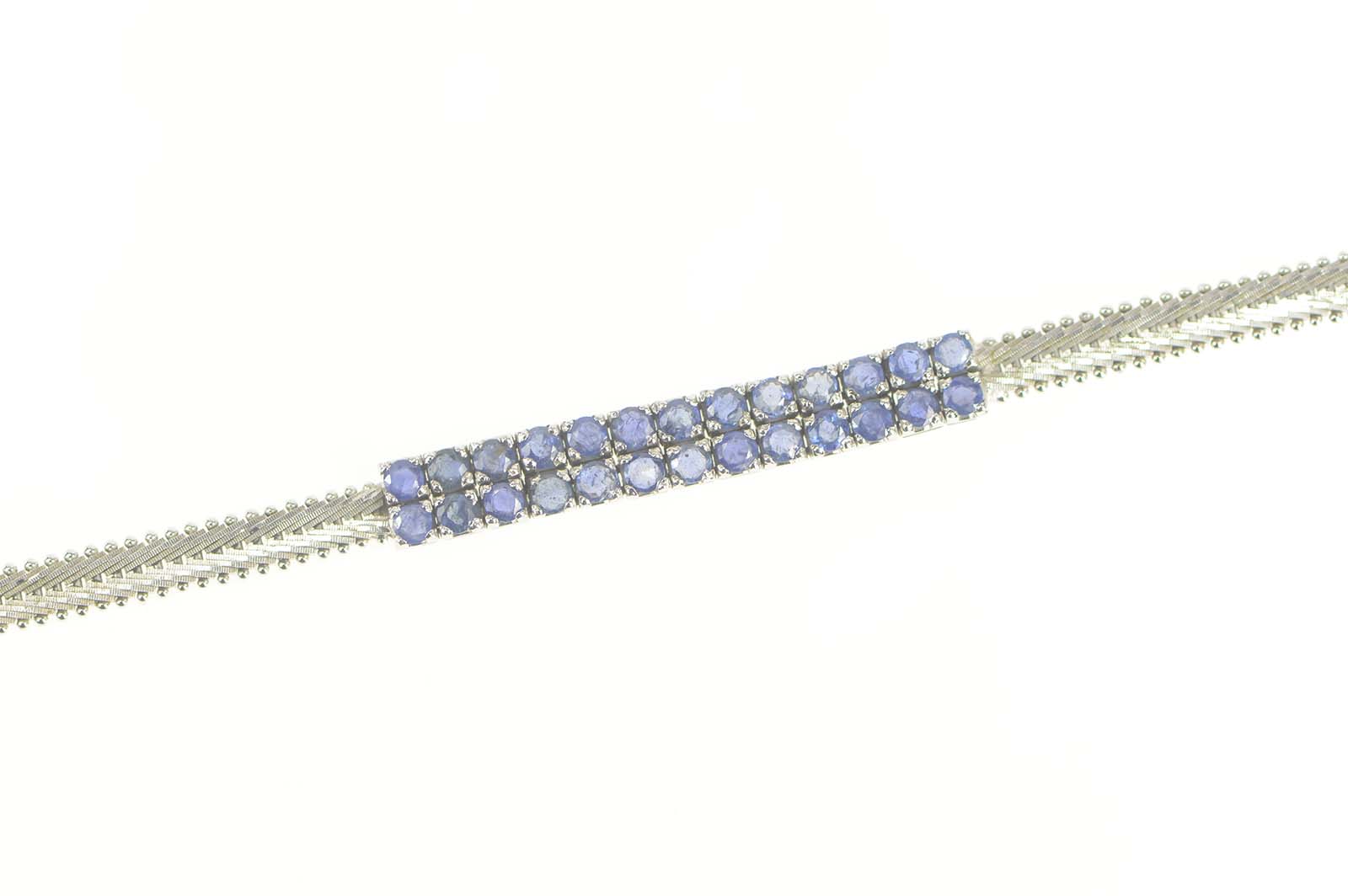 18K 4.00 Ctw Sapphire Squared Cluster Statement White Gold Bracelet 7.25"