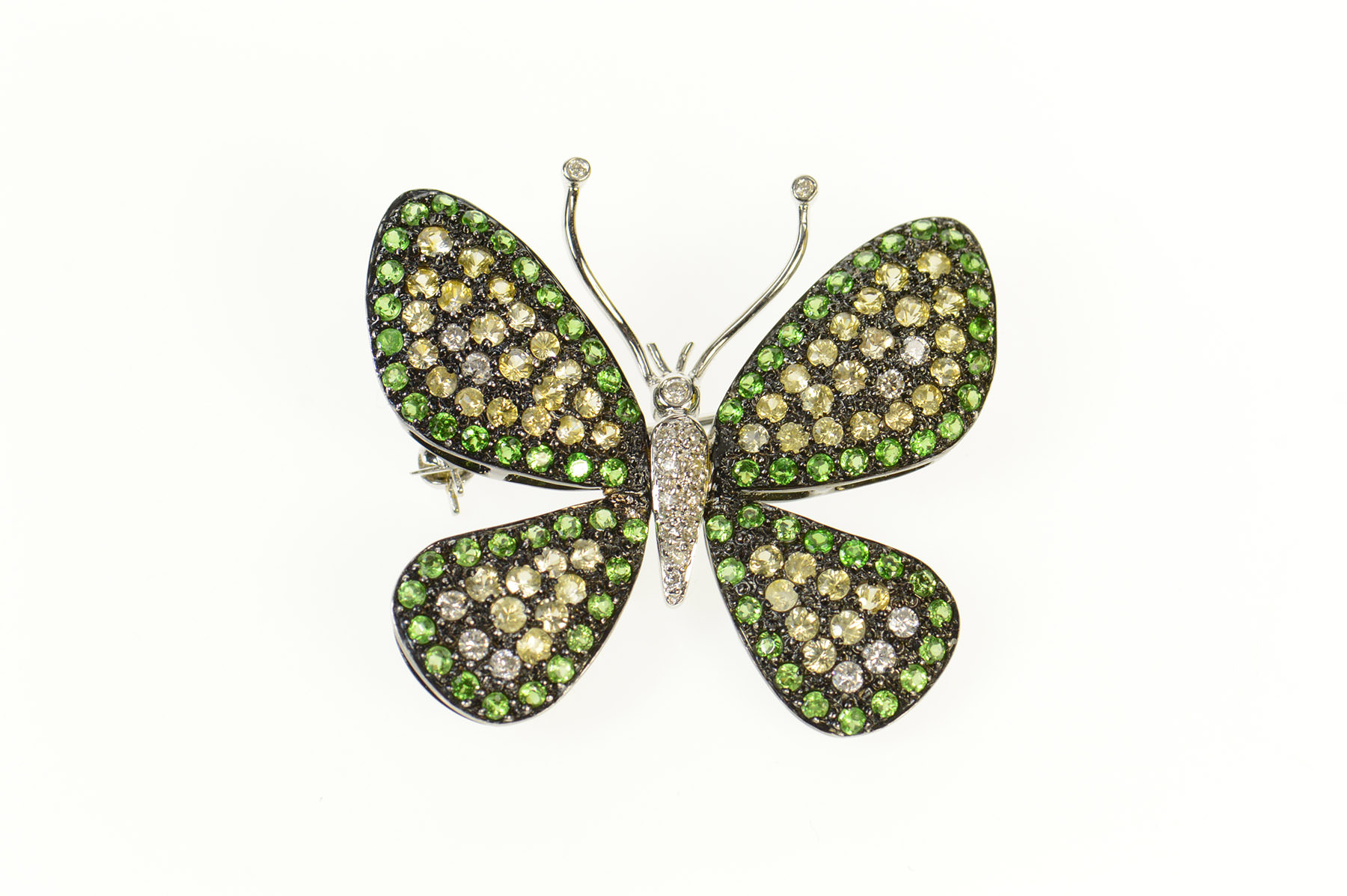 18K 5.56Ctw Pave Diamond Tsavorite Citrine Butterfly White Gold Pin/Brooch