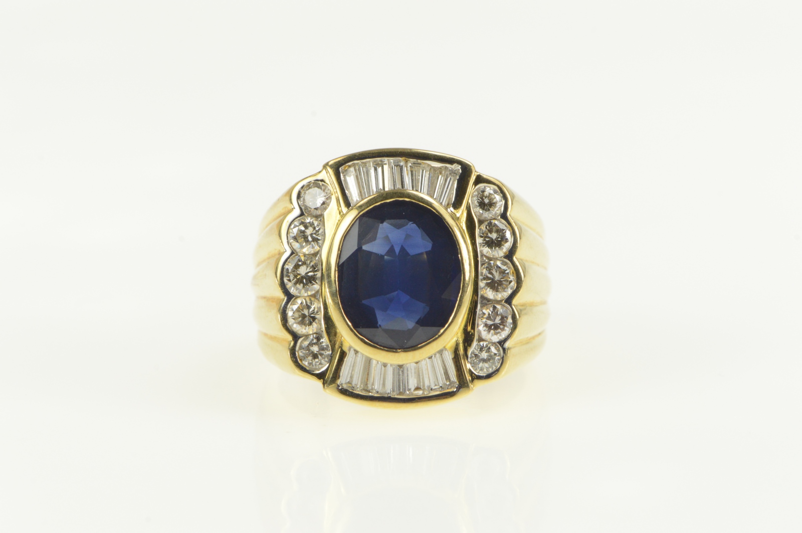 18K 5.59 Ctw Natural Sapphire Diamond Halo Squared Yellow Gold Ring, Size 8.5