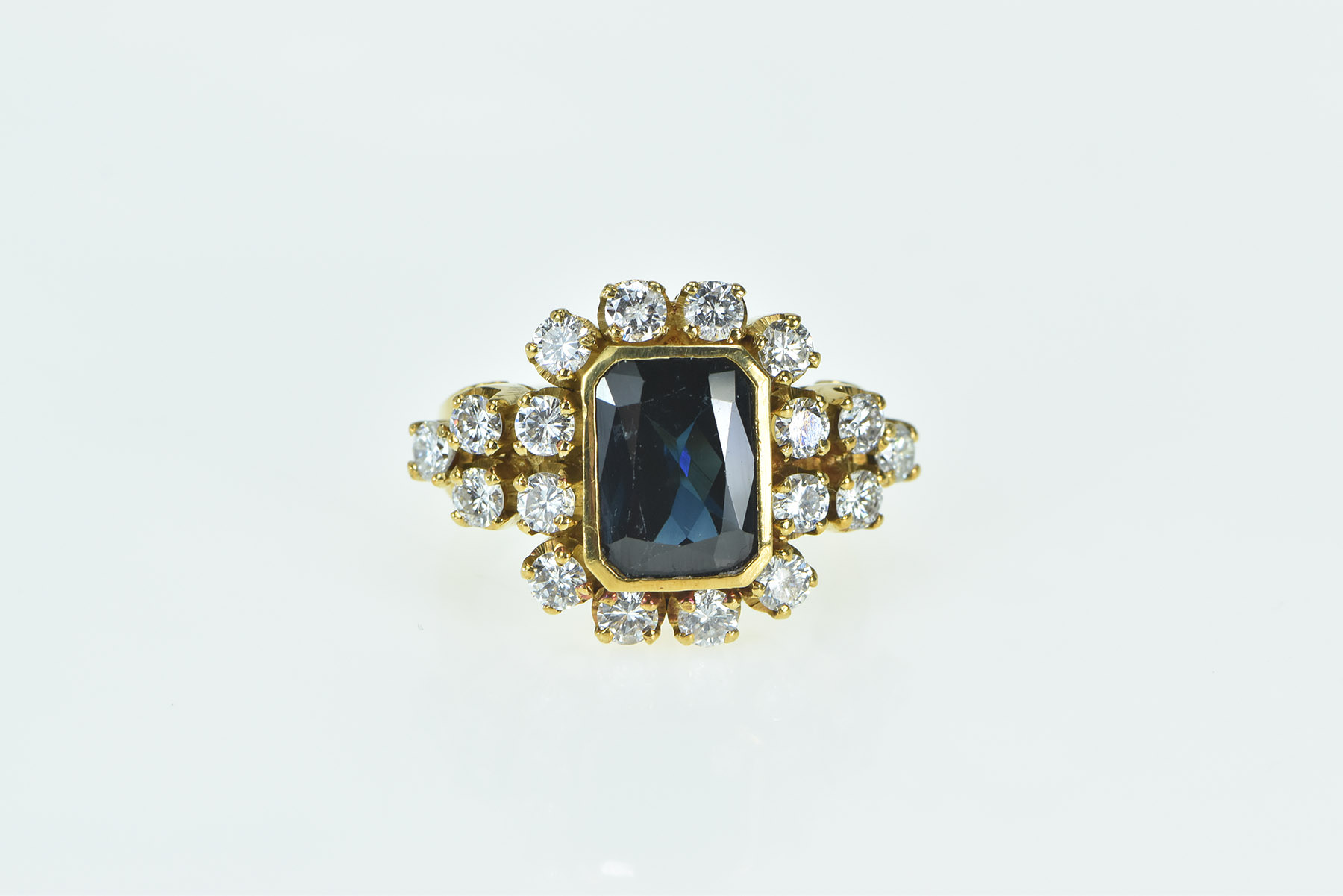18K 5.80 Ctw Emerald Sapphire Diamond Statement Yellow Gold Ring, Size 7.75