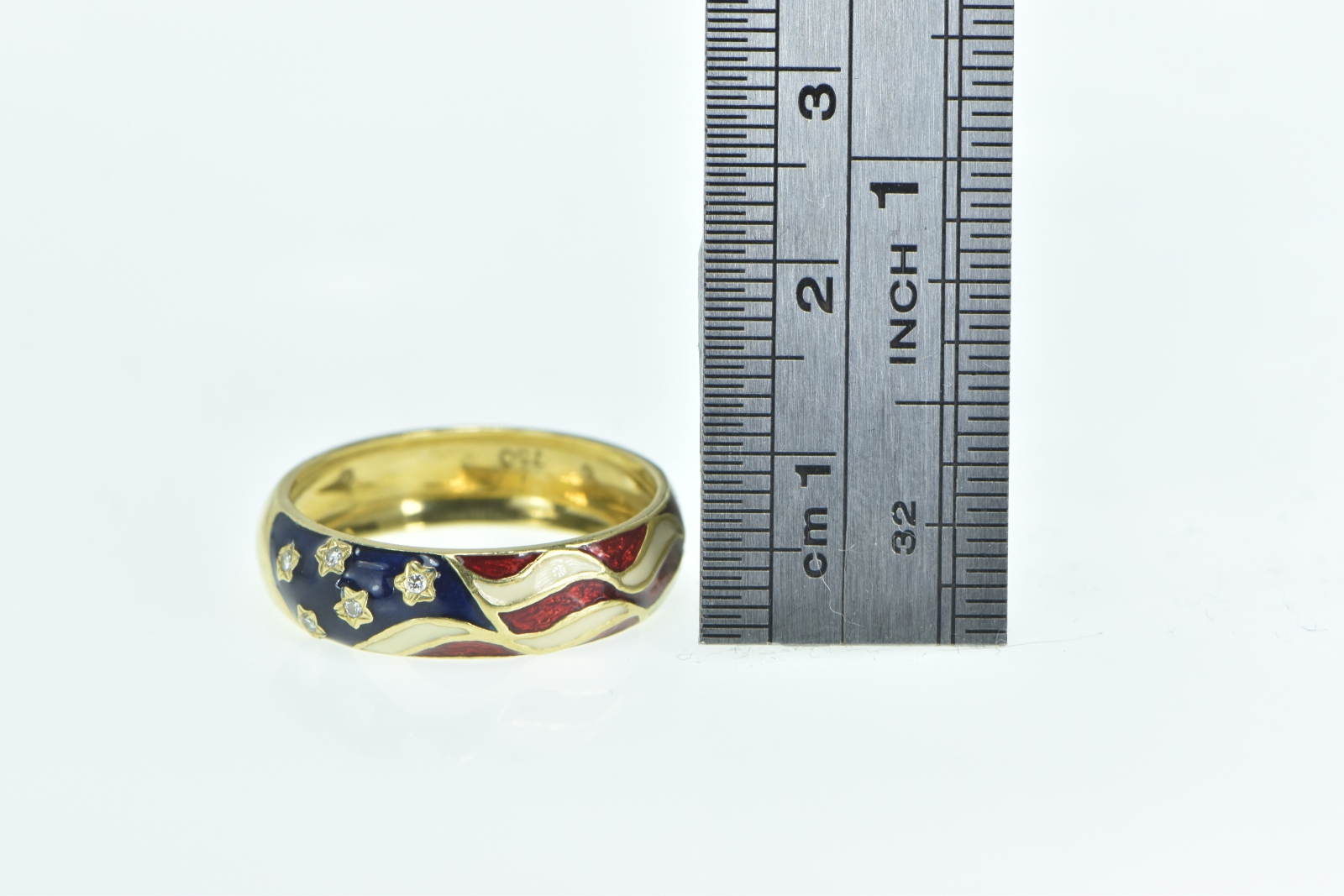 18K America Red White Blue Diamond Enamel USA Flag Yellow Gold Ring ...