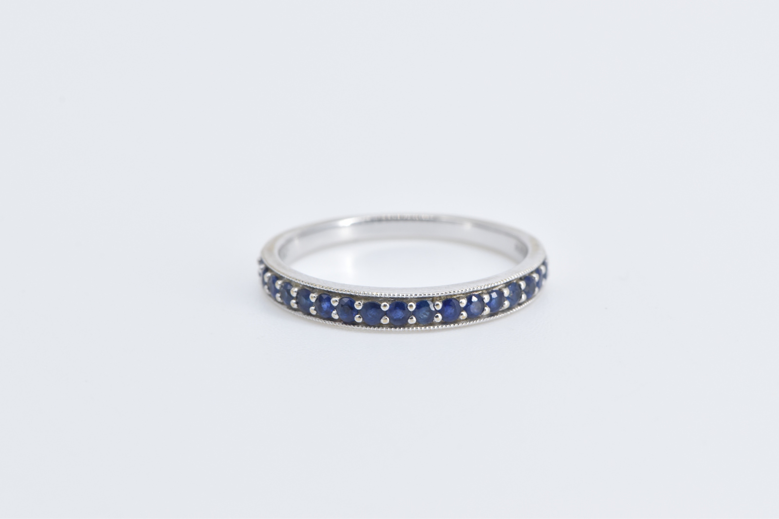 18K Bony Levy Sapphire Classic Wedding Band White Gold Ring, Size 7