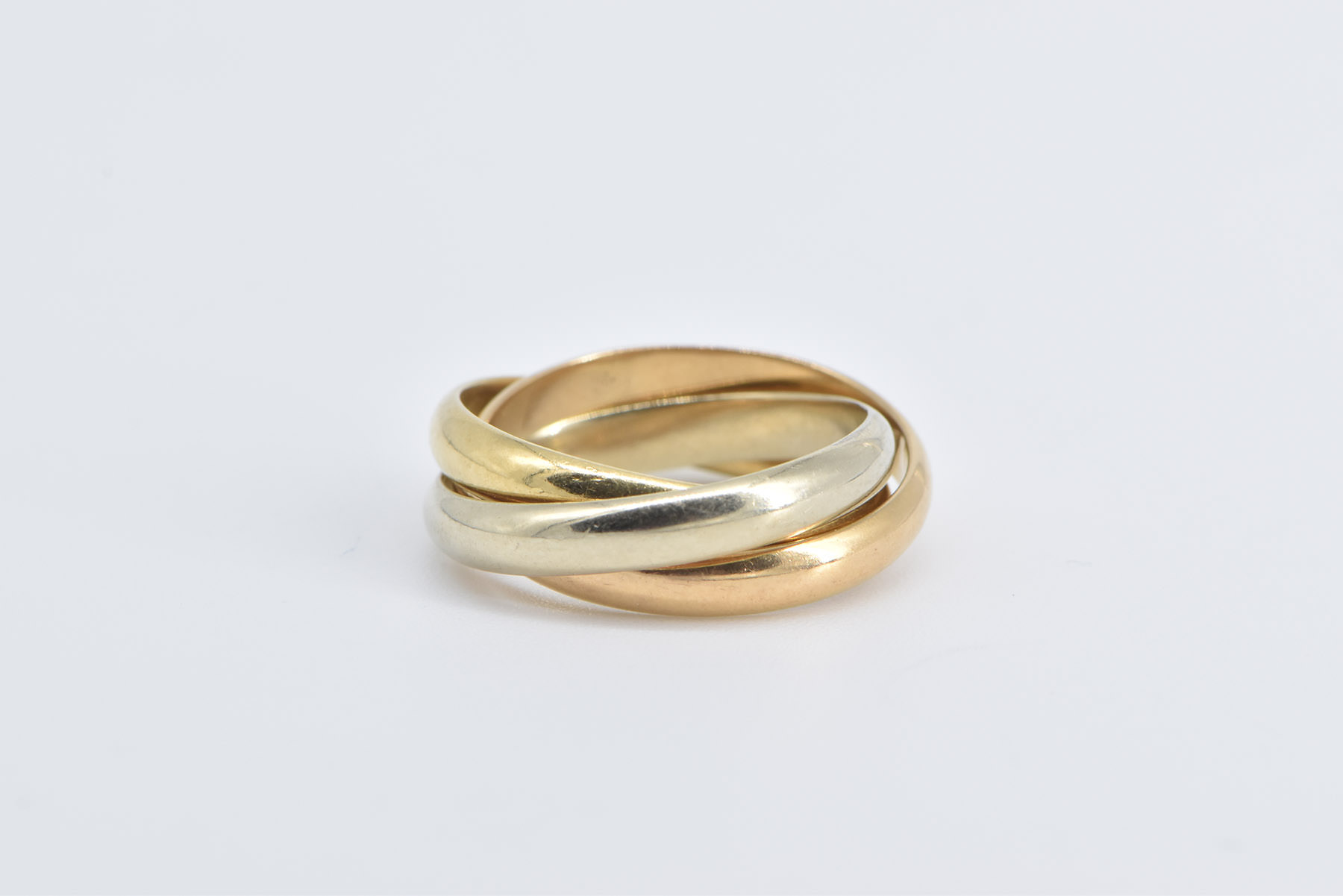 18K Cartier Trinity Tri Tone Three Band Designer Yellow Gold Ring, Size 6