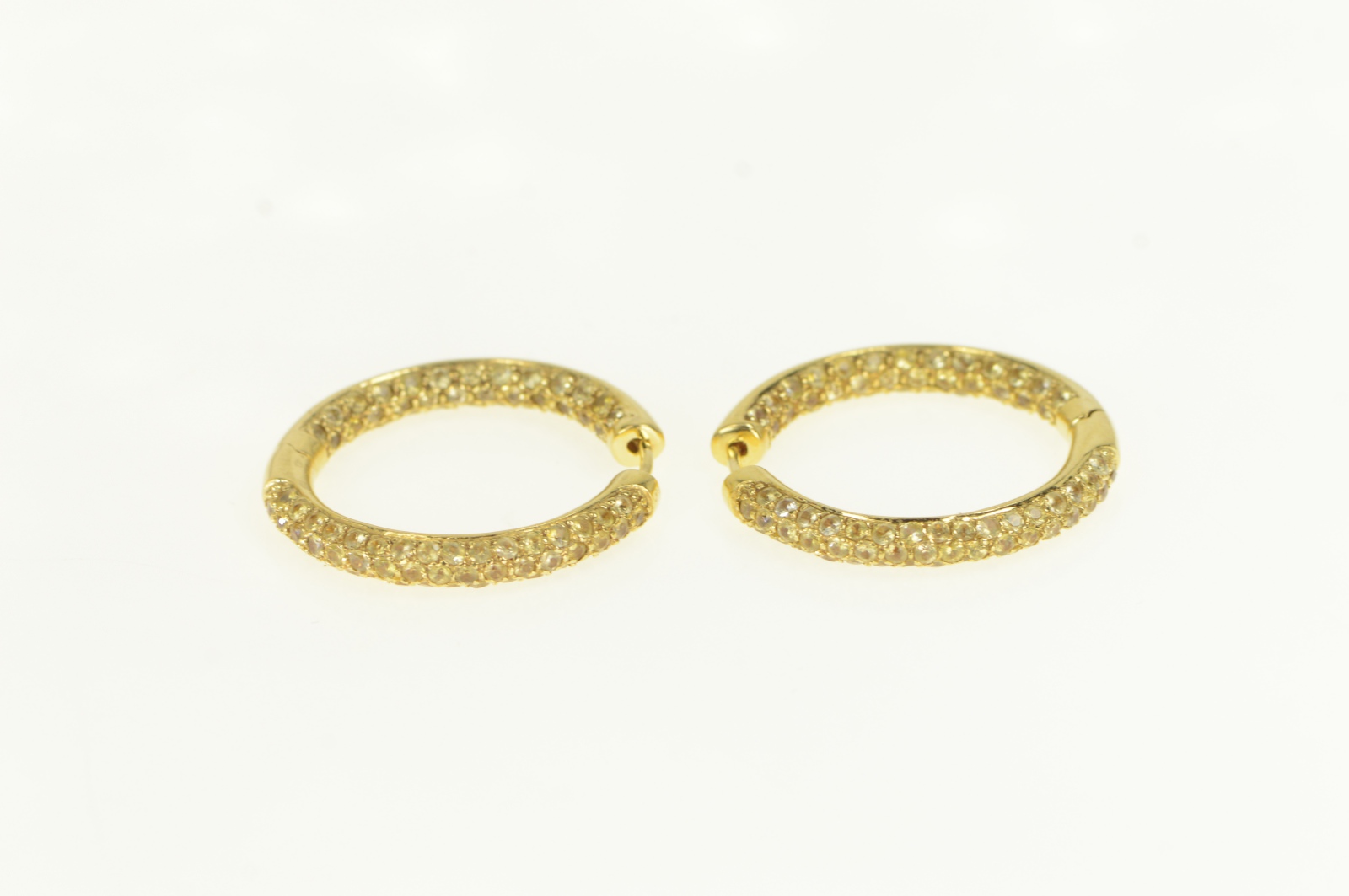 18K Citrine Inside Outside 32.5mm Hoop Yellow Gold Earrings