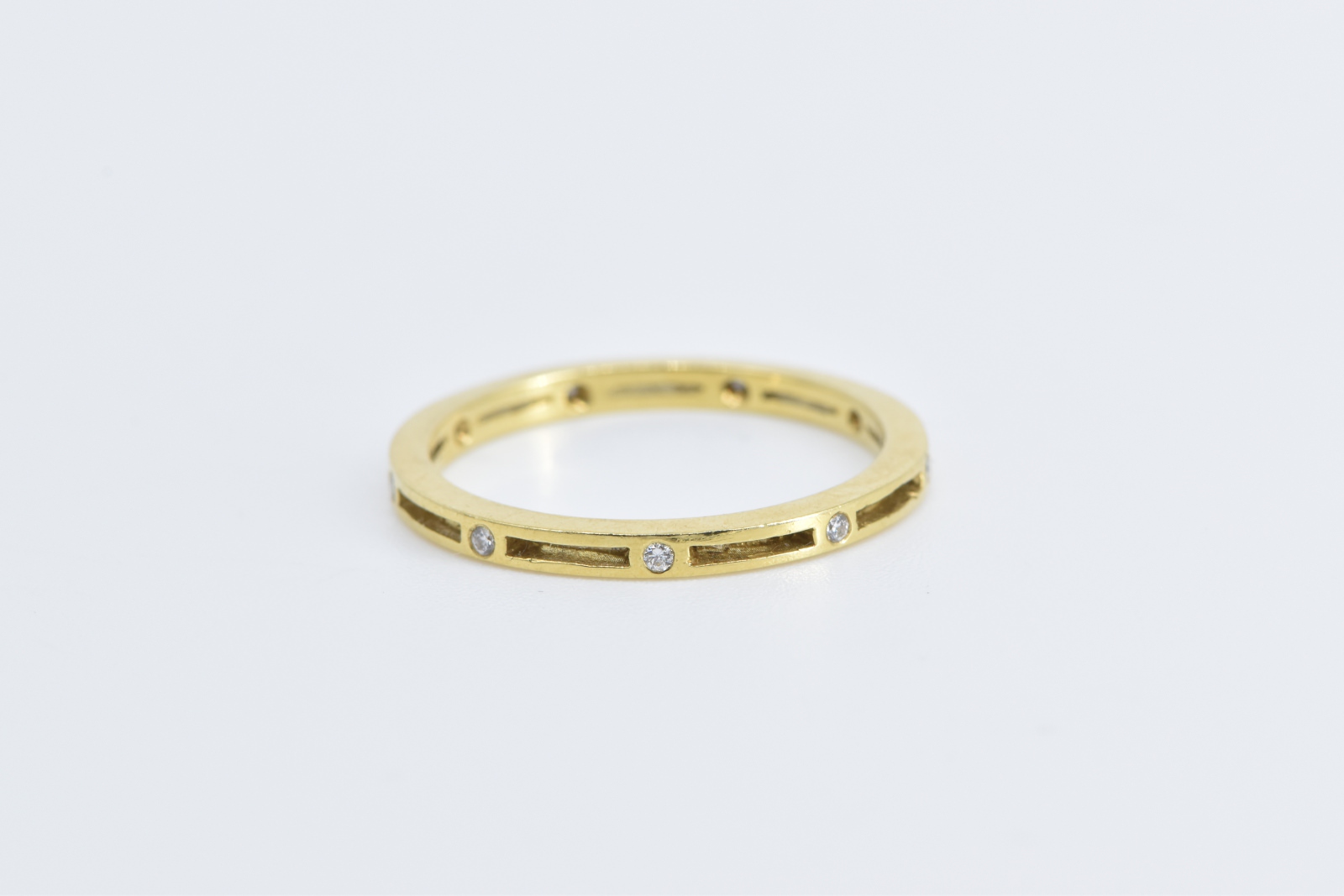 18K Diamond Inset Squared Grooved Fashion Band Yellow Gold Ring, Size 7