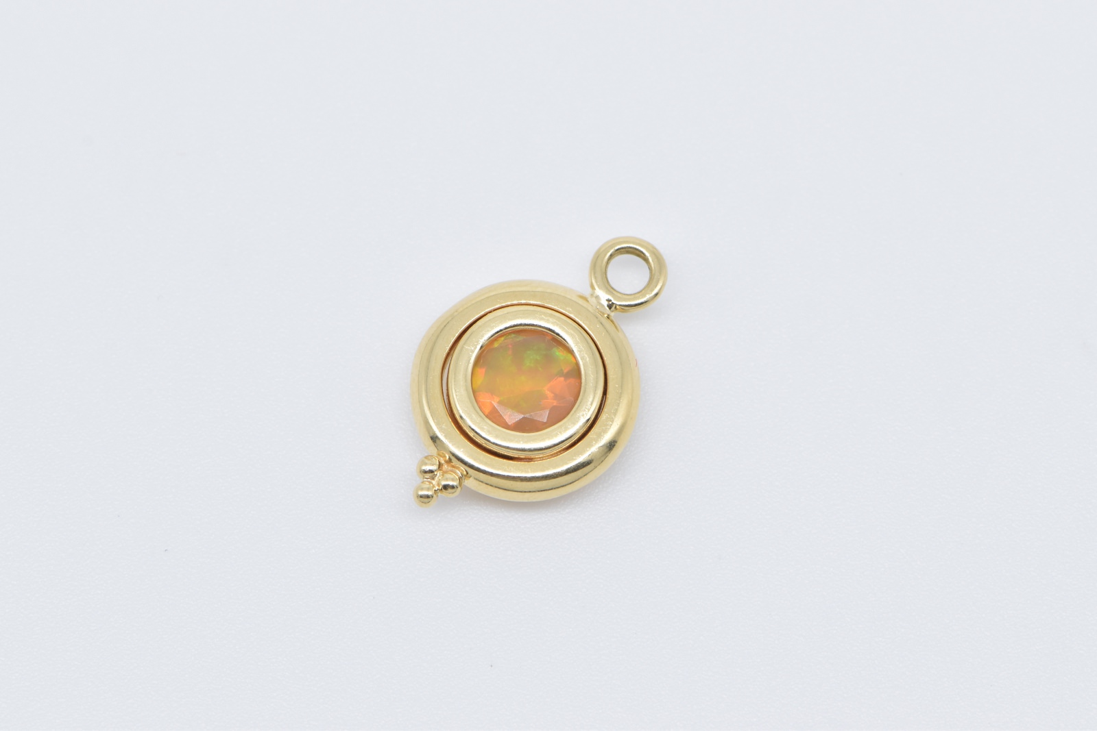 18K Faceted Round Natural Opal Vintage Statement Yellow Gold Pendant