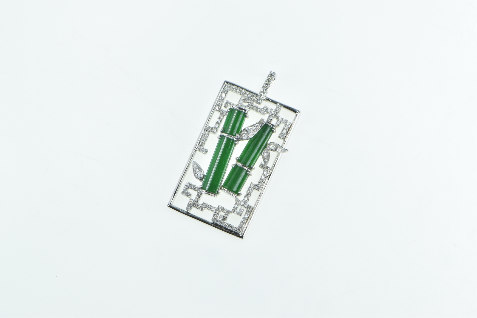 18K Jade Diamond Ornate Squared Vine Motif White Gold Pendant