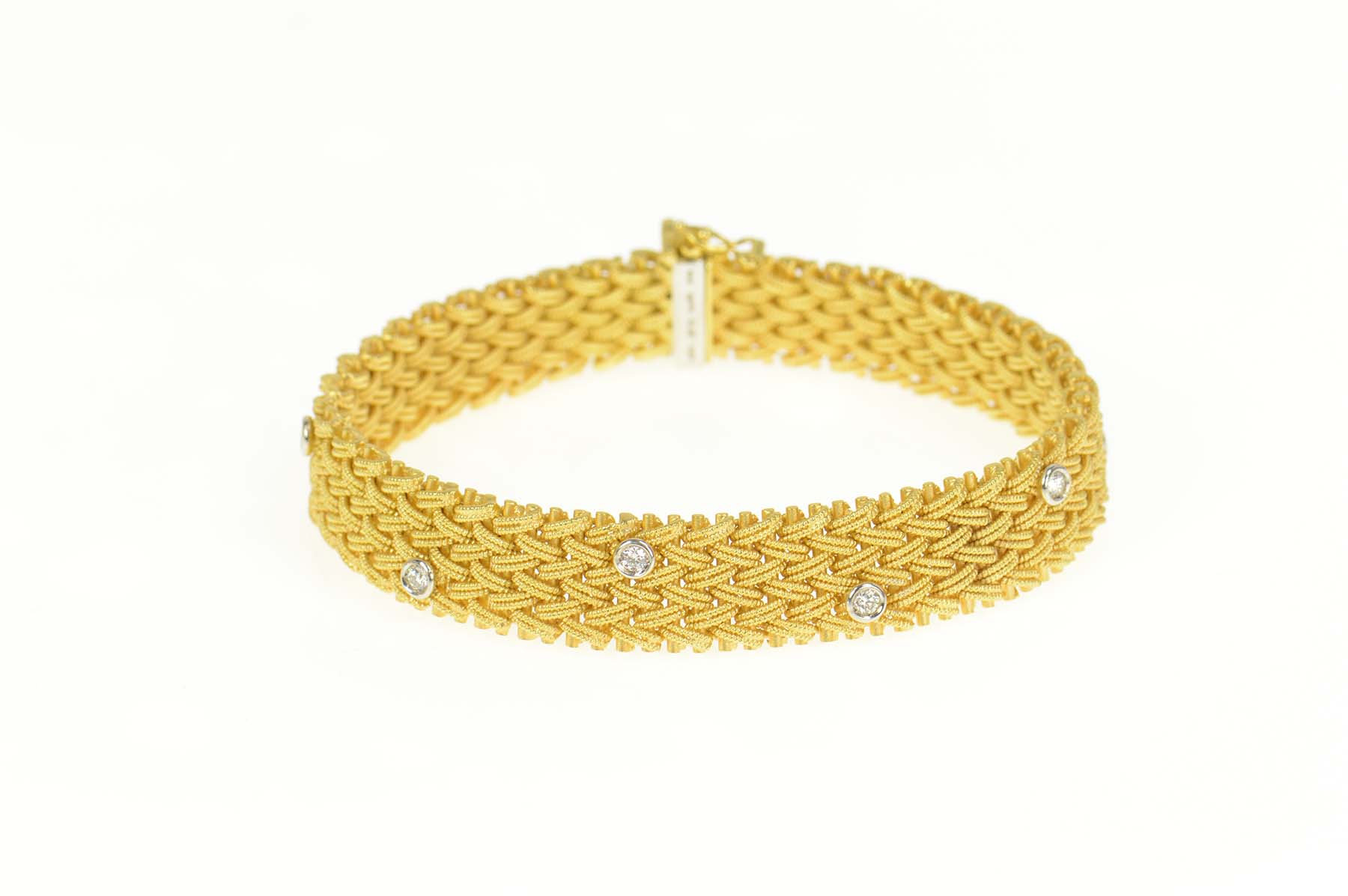 18K La Pepita 0.76 Ctw Diamond Woven Chain Yellow Gold Bracelet 7.25"