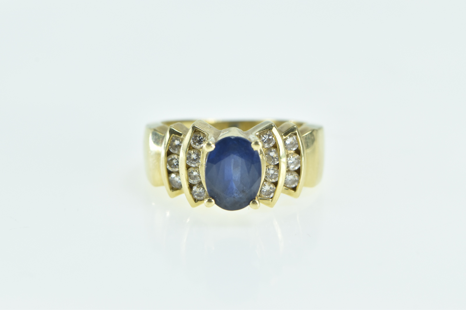 18K LeVian Oval Natural Sapphire Diamond Statement Yellow Gold Ring, Size 5.5