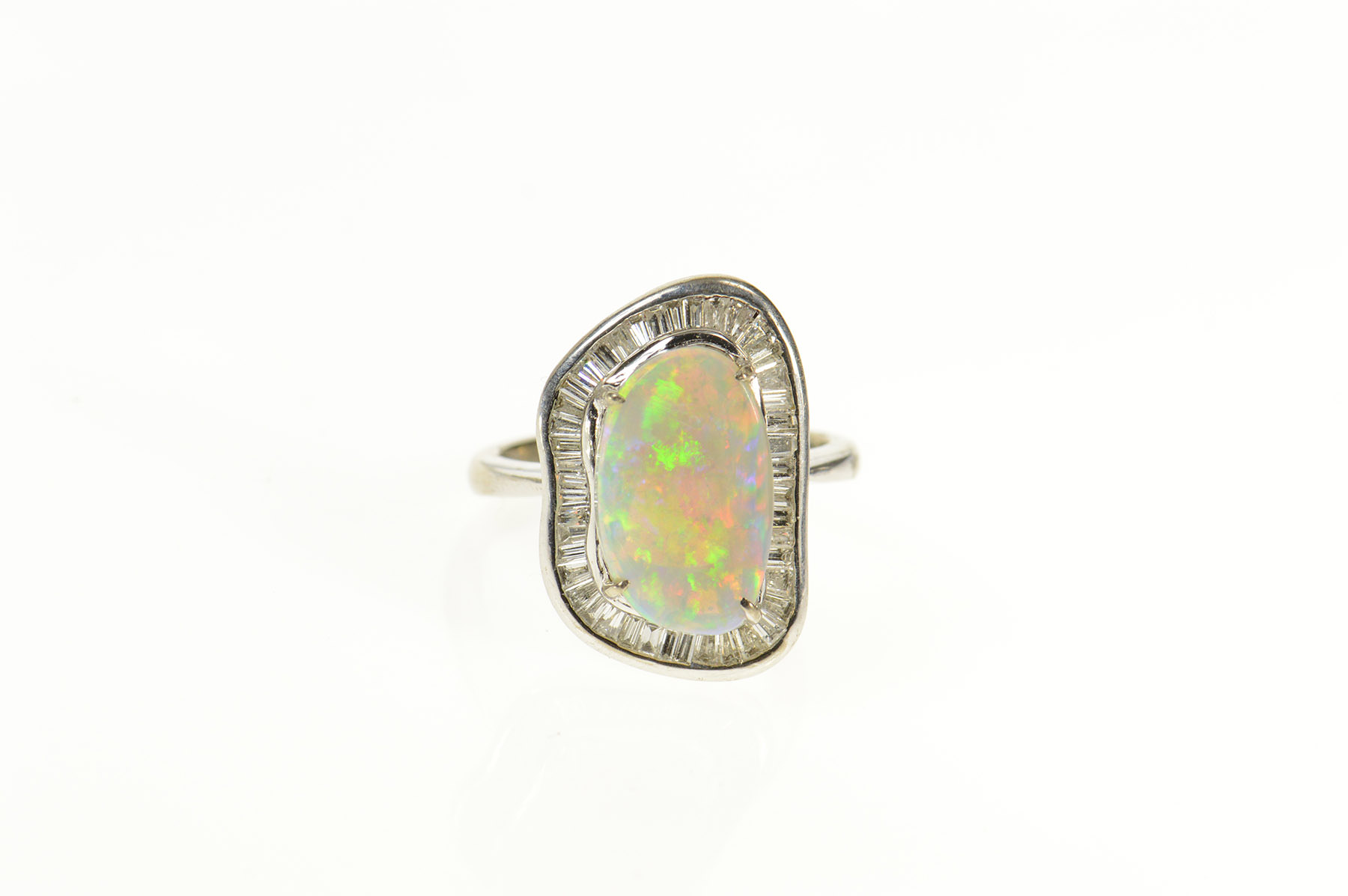 18K Massive 15.5x9.5mm Opal 1.25 Ctw Diamond White Gold Ring, Size 8