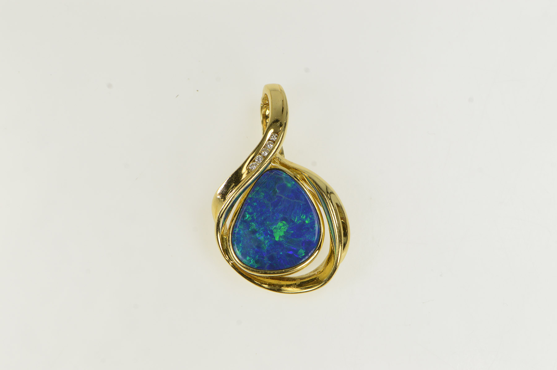 18K Natural Black Opal Diamond Loop Statement Yellow Gold Pendant