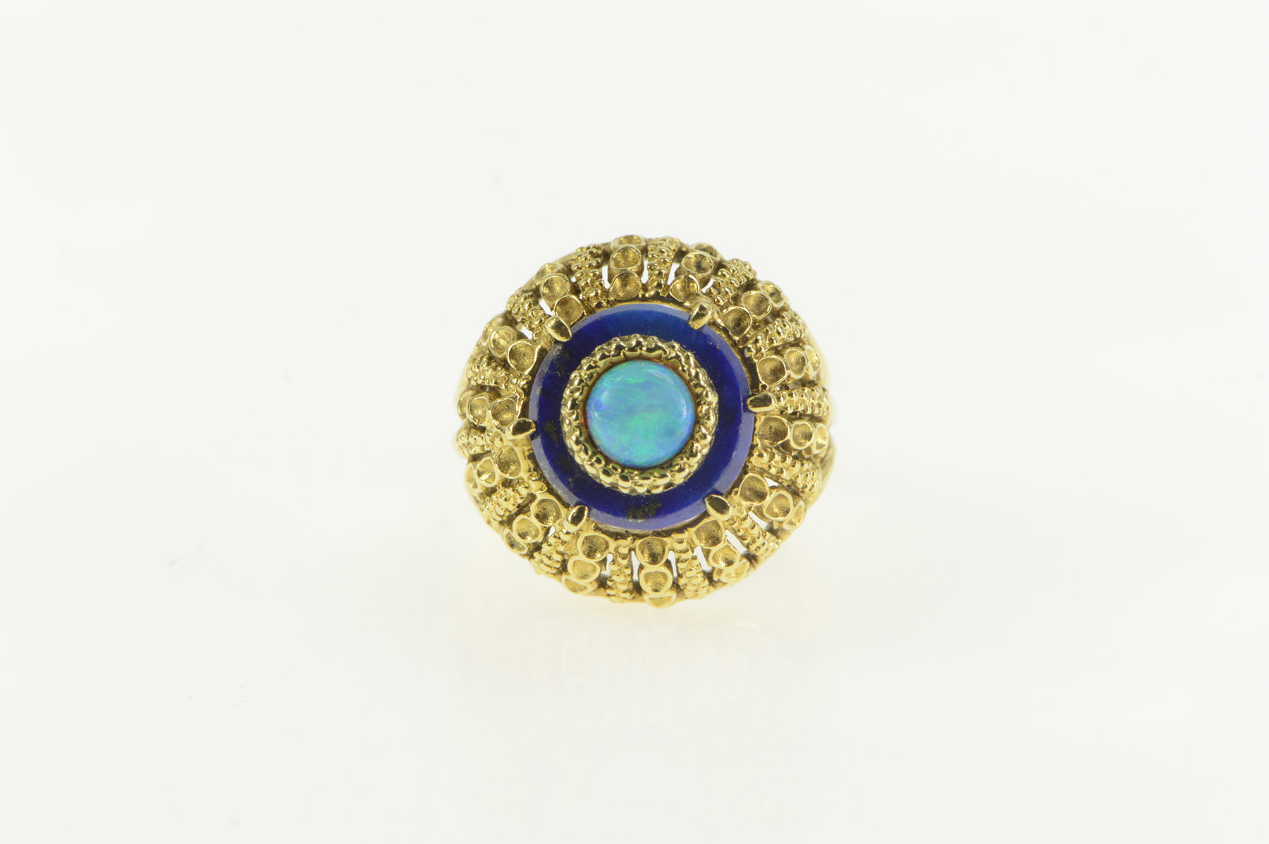 18K Opal Lapis Lazuli 1960's Domed Cocktail Yellow Gold Ring, Size 6.5