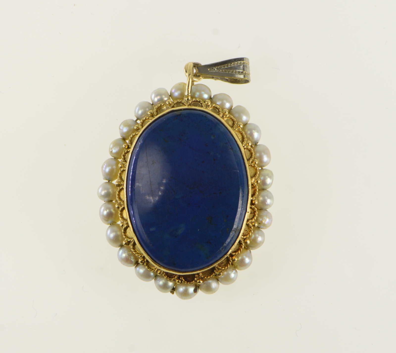18K Ornate Lapis Lazuli Pearl Reversible Yellow Gold Pendant