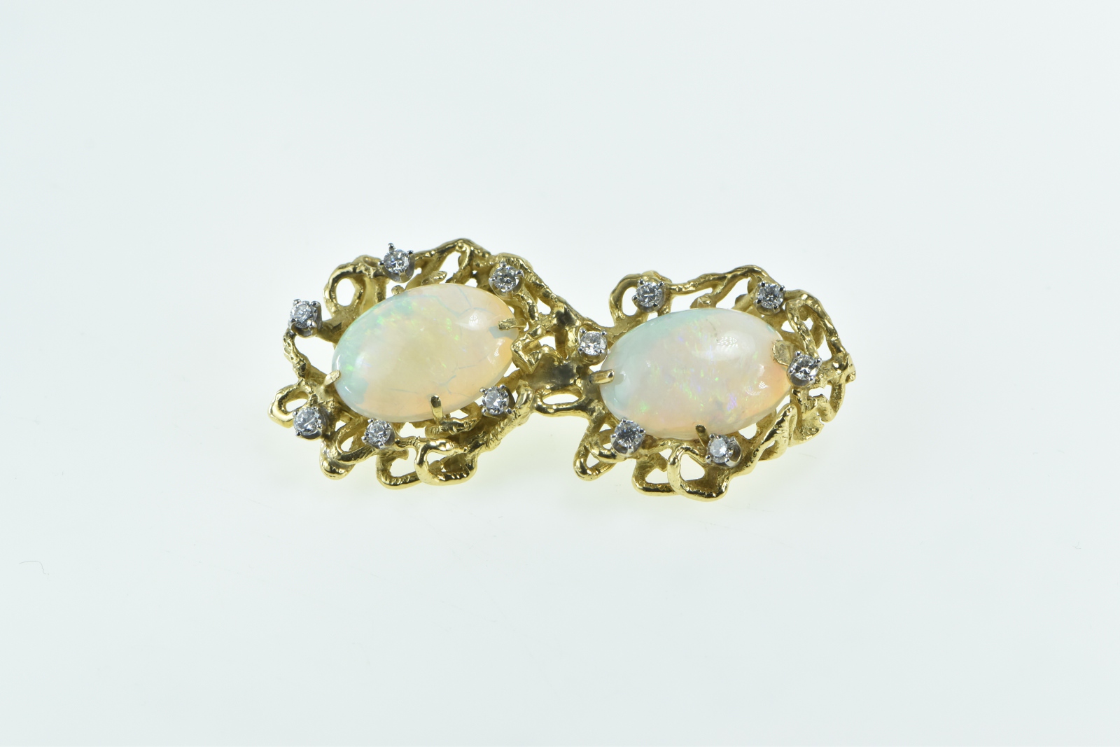 18K Ornate Natural Opal Diamond Tree Root Branch Yellow Gold Pendant