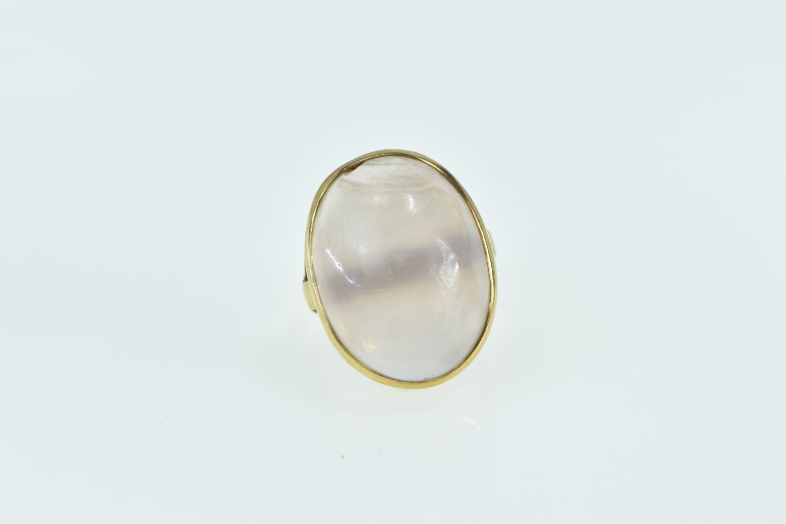 18K Oval Rose Quartz Cabochon Statement Yellow Gold Ring, Size 8.75