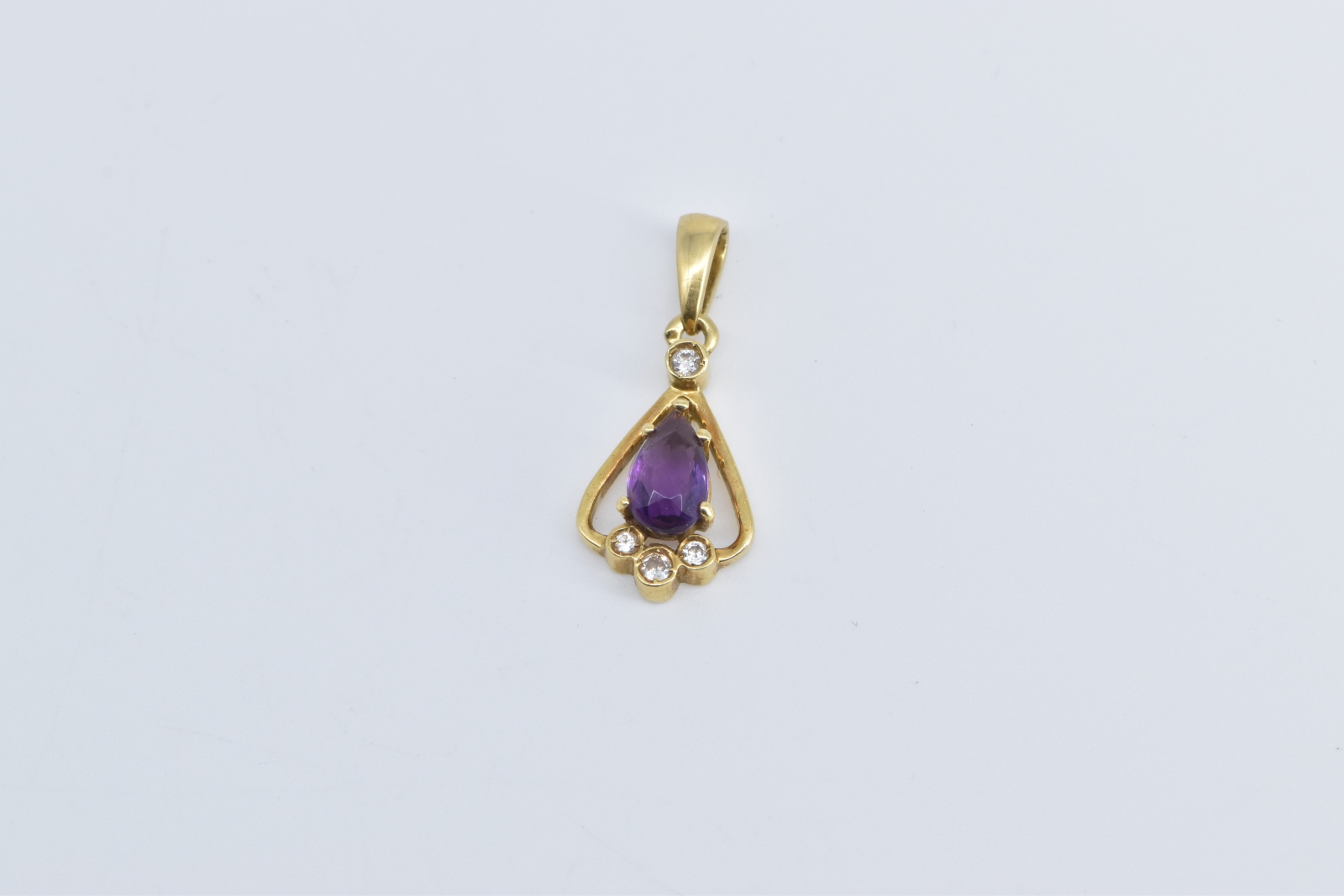 18K Pear Amethyst Diamond Vintage Statement Yellow Gold Pendant
