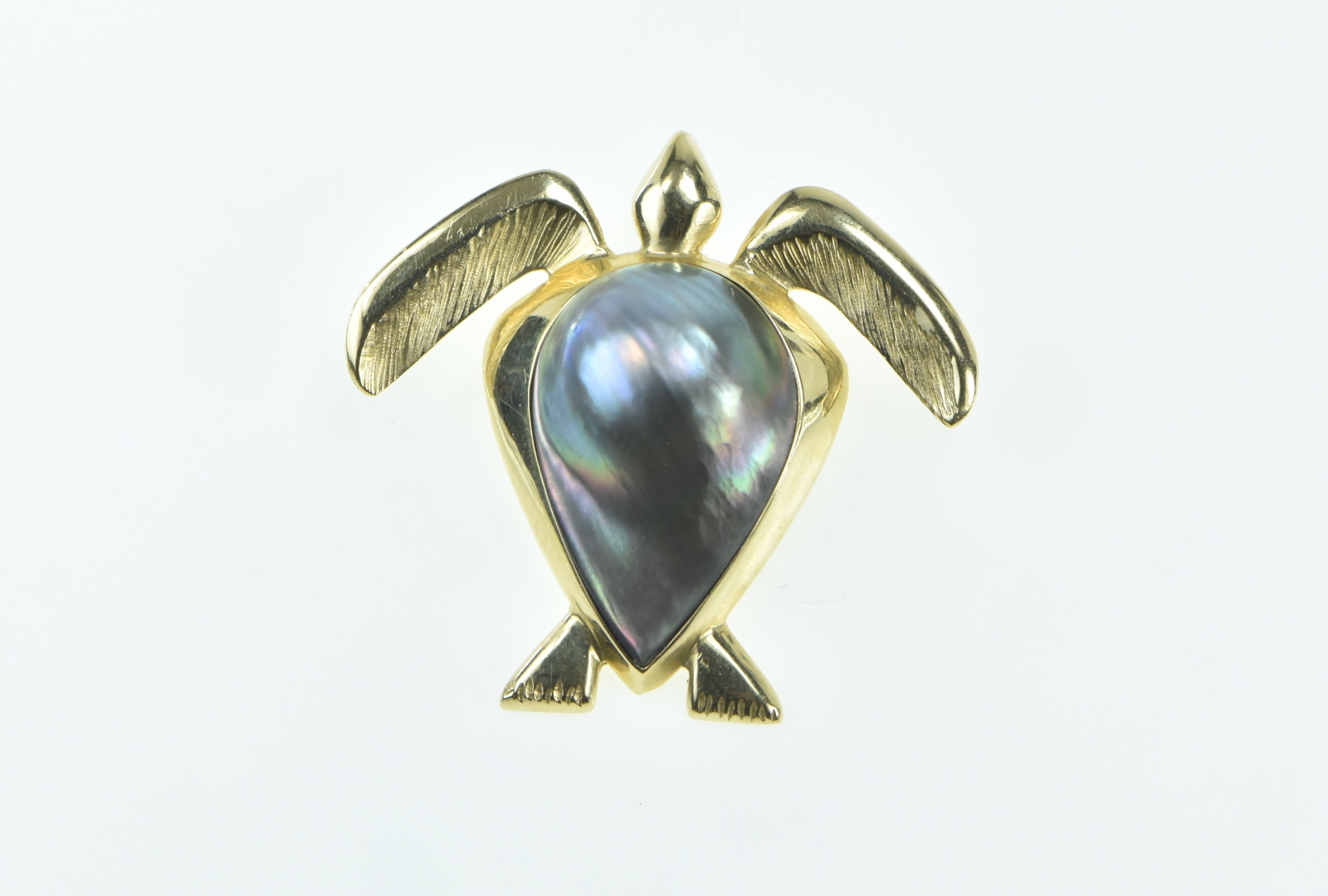 18K Pear Tahitian Pearl Vintage Sea Turtle Ocean Yellow Gold Pendant