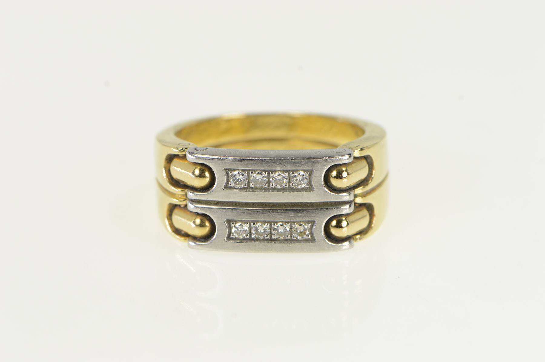 18K Pequignet Diamond Platinum Chain Yellow Gold Ring, Size 8.5