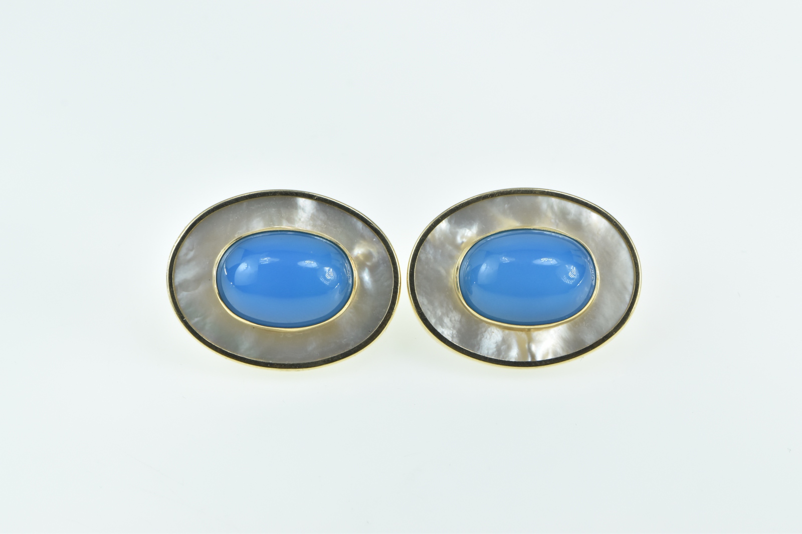 18K Peter Brams Design Mother of Pearl Turquoise Yellow Gold Earrings